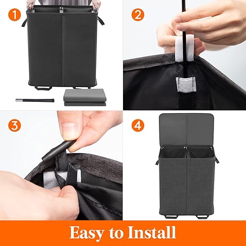 Miniatura 3 de Lifewit - Cesta de lavandería doble con tapa y bolsas de lavandería extraíbles, gran cesta plegable con 2 divisores y asas, para habitación,