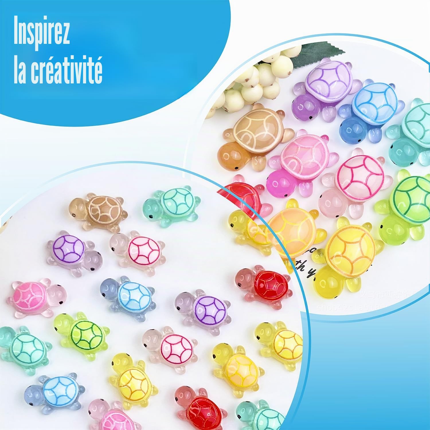 Figurines Miniatures Lumineuses Fluorescentes en Résine Animalier Lot Varié - Déco Micro Paysage Aquarium Bonsaï Jardin Cadeau (20 Mini Tortues)