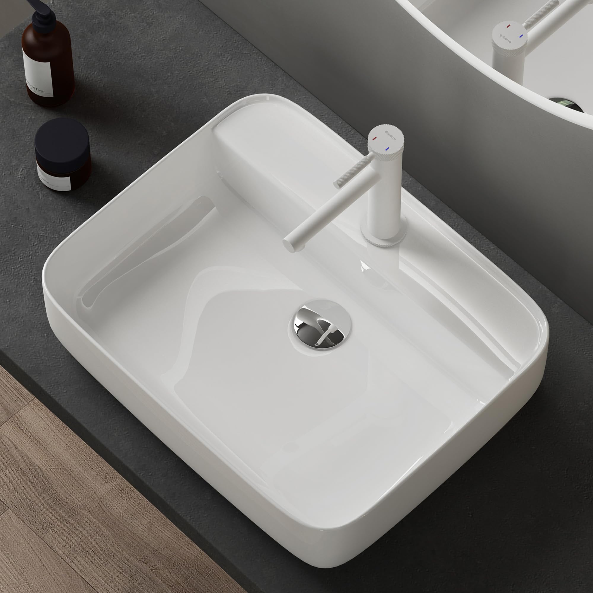 doporro Lavabo da Appoggio 50x40x13,5cm, Lavandino Bagno Brüssel107 in Ceramica con Nano Rivestimenti inclusi, Bianco