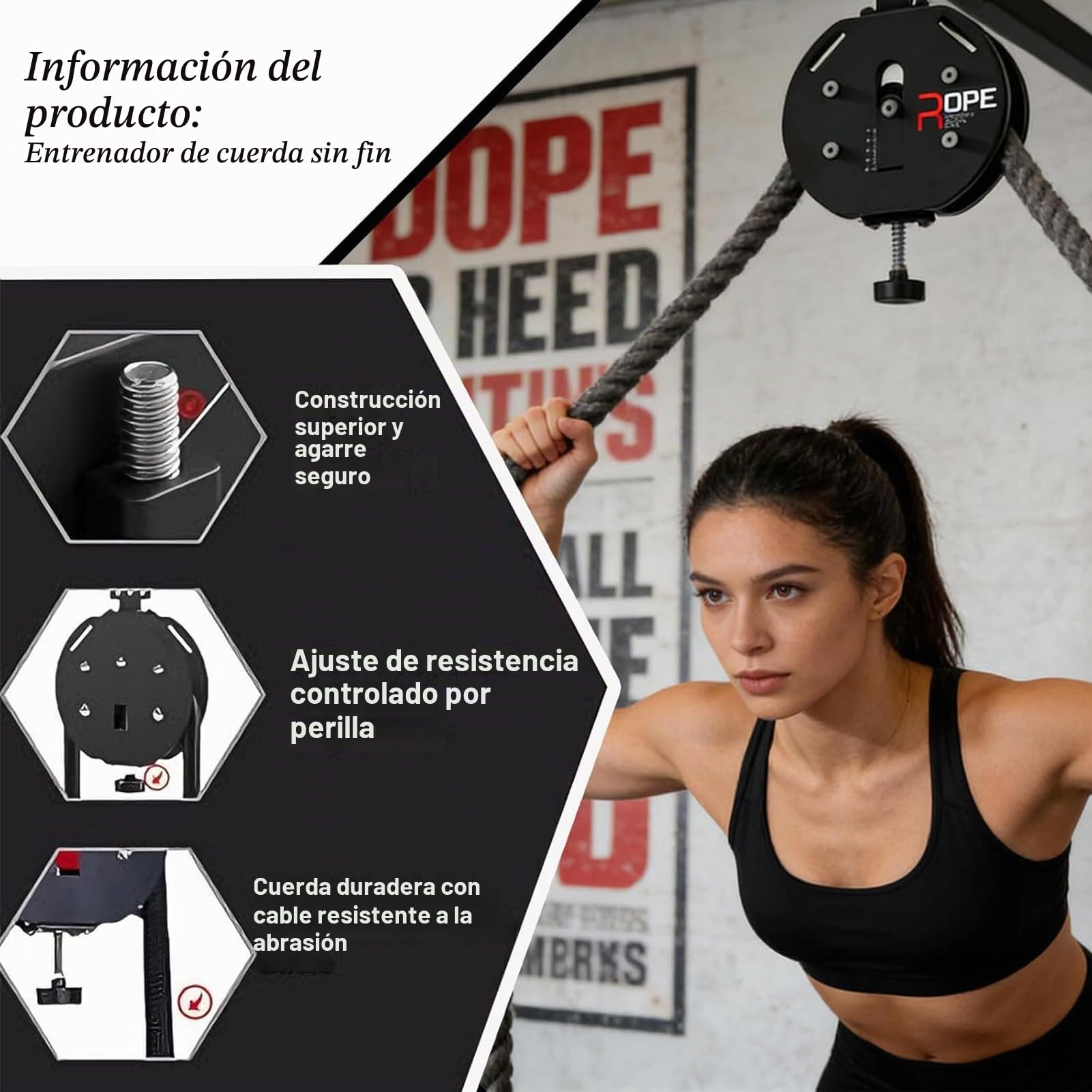 Máquina De Entrenamiento De Resistencia, Entrenador De Cuerda Sin Fin For Gym En Casa, Endless Rope Trainer, Sistema De Poleas De Cable Portátil, para Entrenamiento De Cuerpo Completo