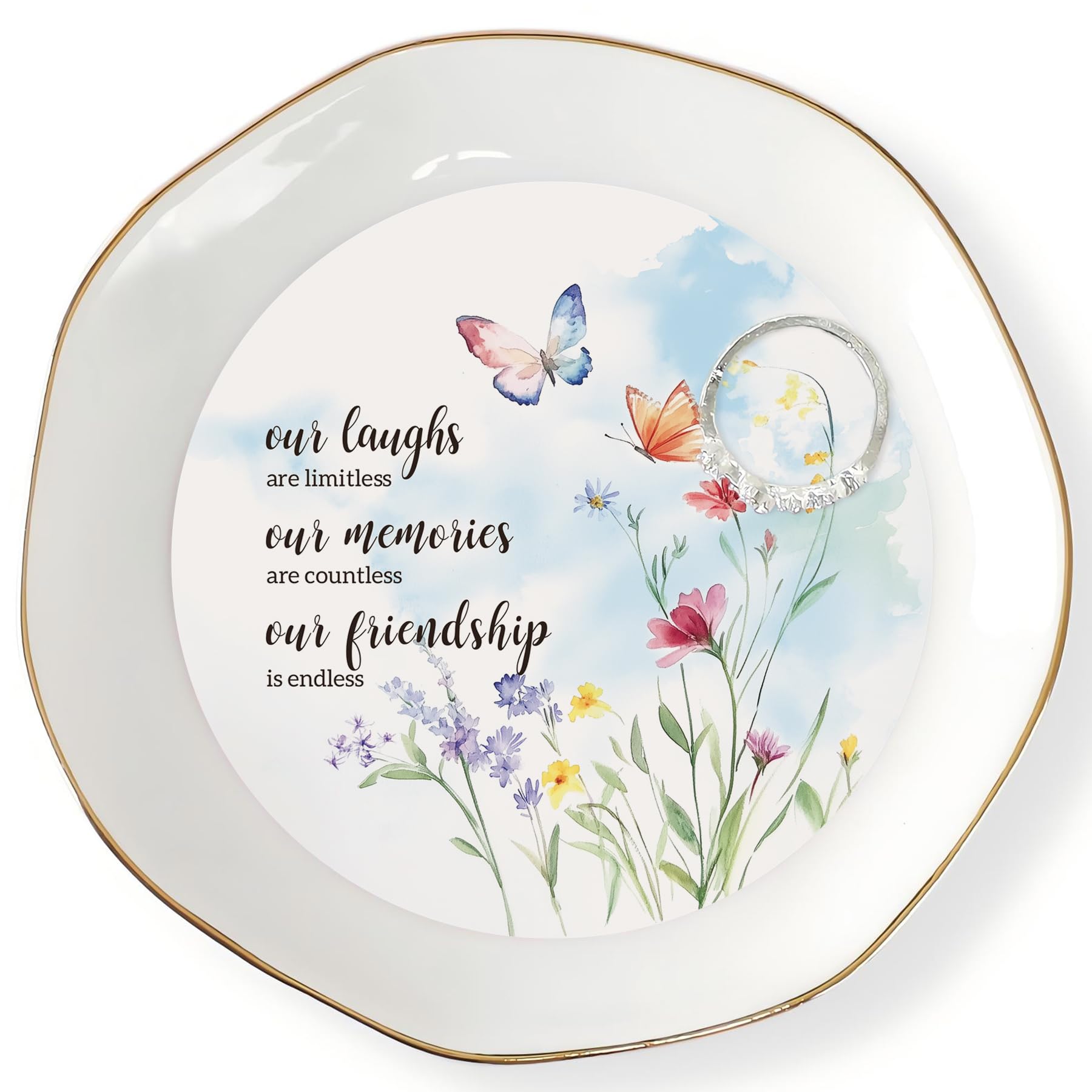 Photo 1 of HOME SMILE Friendship Gifts for Women Best Friend Jewelry Ring Dish Tray with Dynamic Butterfly&Flower Pattern Shifts,Our Laughs are Limitless Unique Gifts for Friends Birthday Mother's Day Christmas