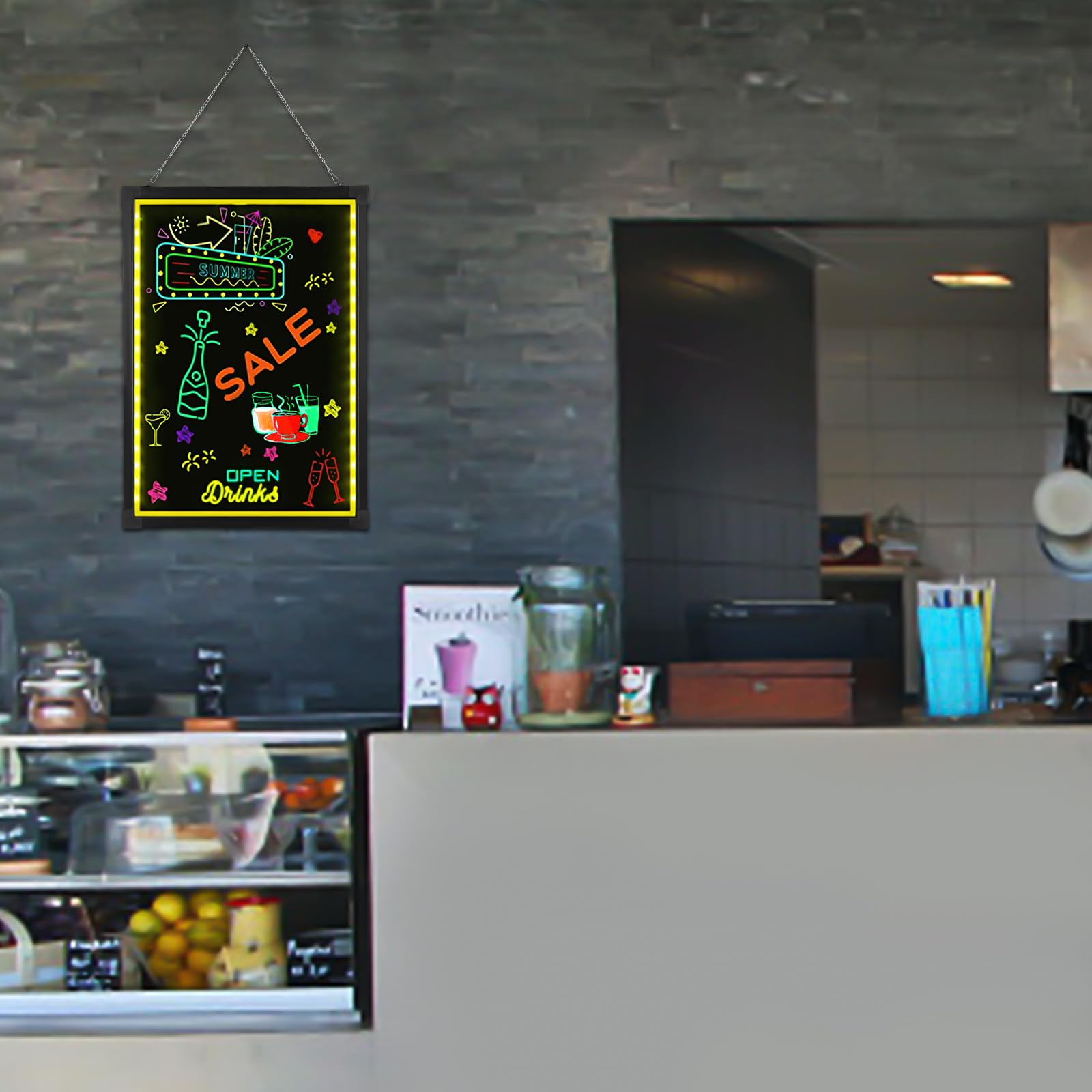 Lavagna pubblicitaria a LED, 50 x 70 cm, con 8 penne fluorescenti e telecomando, 18 combinazioni di effetti luminosi per decorazione bar, ristorante