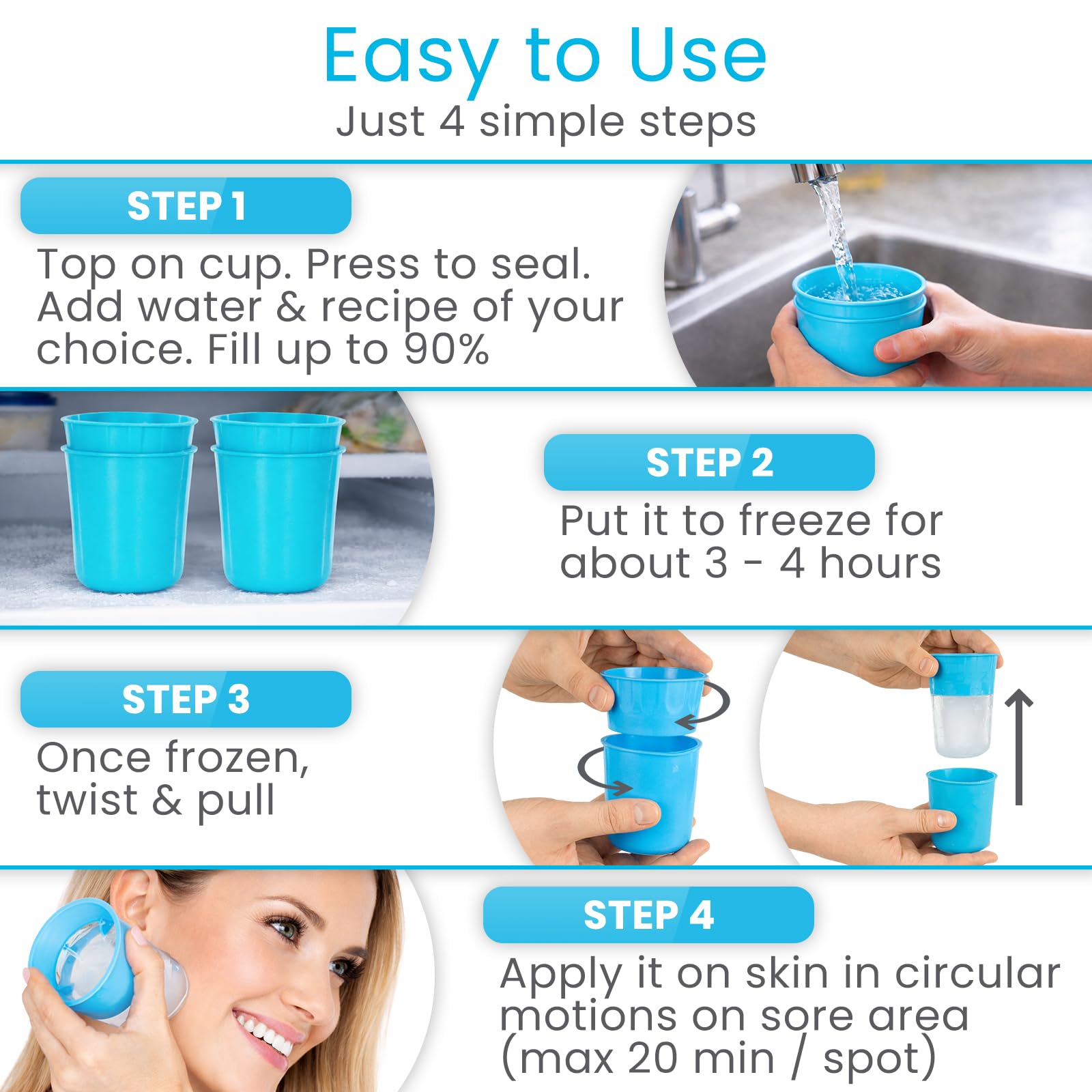 Arctic Flex Vasos de hielo y rodillo, herramienta portátil para glaseado facial, masajeador de silicona para el cuidado de la piel