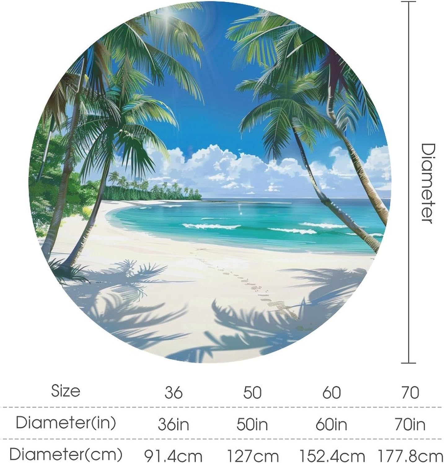 Coastal Beach Island Round Tablecloth Holiday Seaside Palm Tree Table Cloth for Home Kitchen Holiday Decor Party Indoor Outdoor, 50Inch