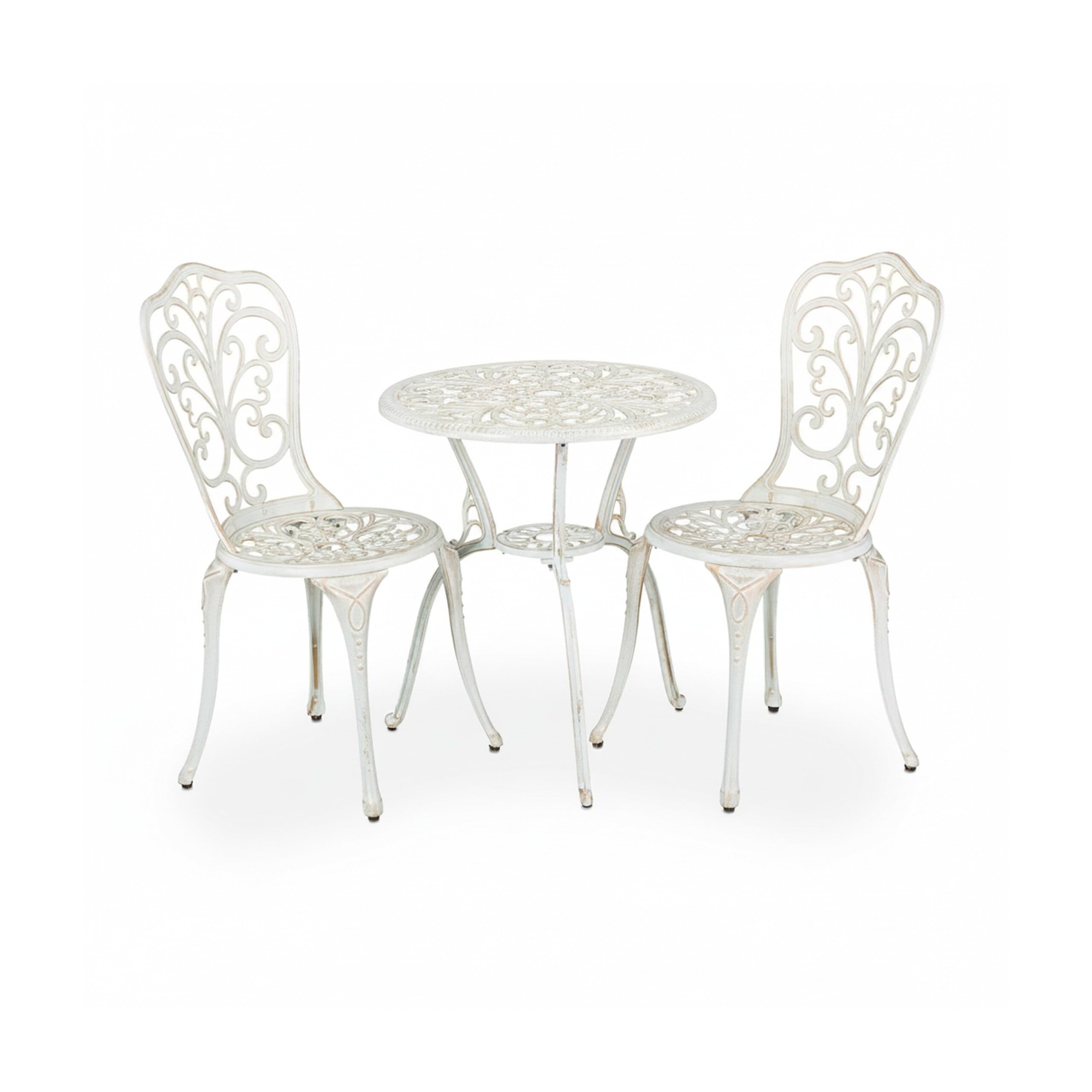 Relaxdays Salon de Jardin pour 2 Personnes, Table avec 2 chaises, Fonte d'aluminium, Design Rustique, Blanc et Bronze