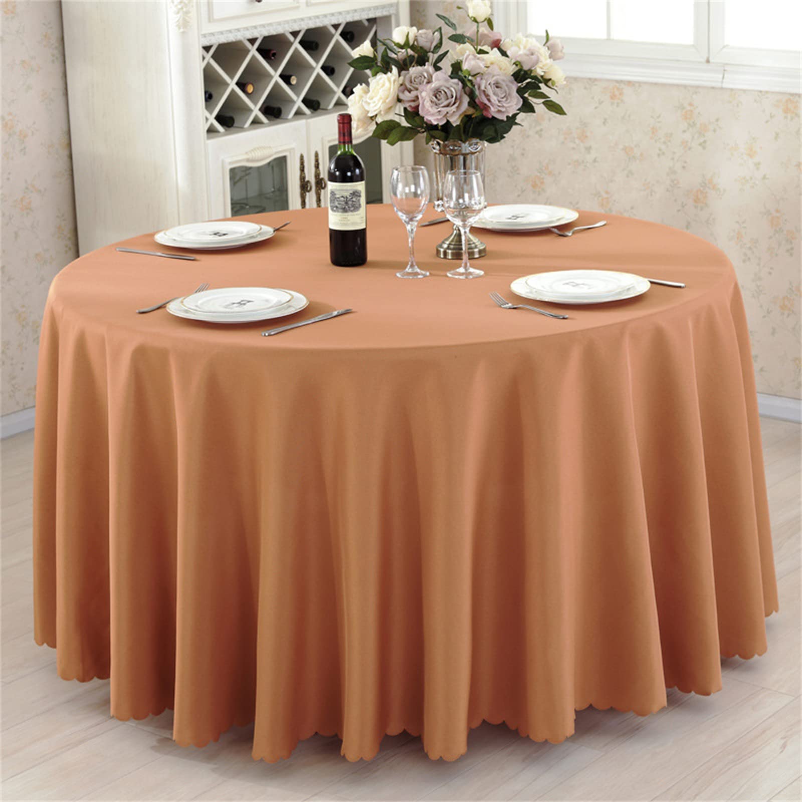 Highdi Tablecloth for Round Table, Hotel Banquet Table Cloth Dining Room Polyester Tablecloth Washable Garden Tablecloth for Indoor or Outdoor Birthday Wedding Party (240cm,Light Curry)