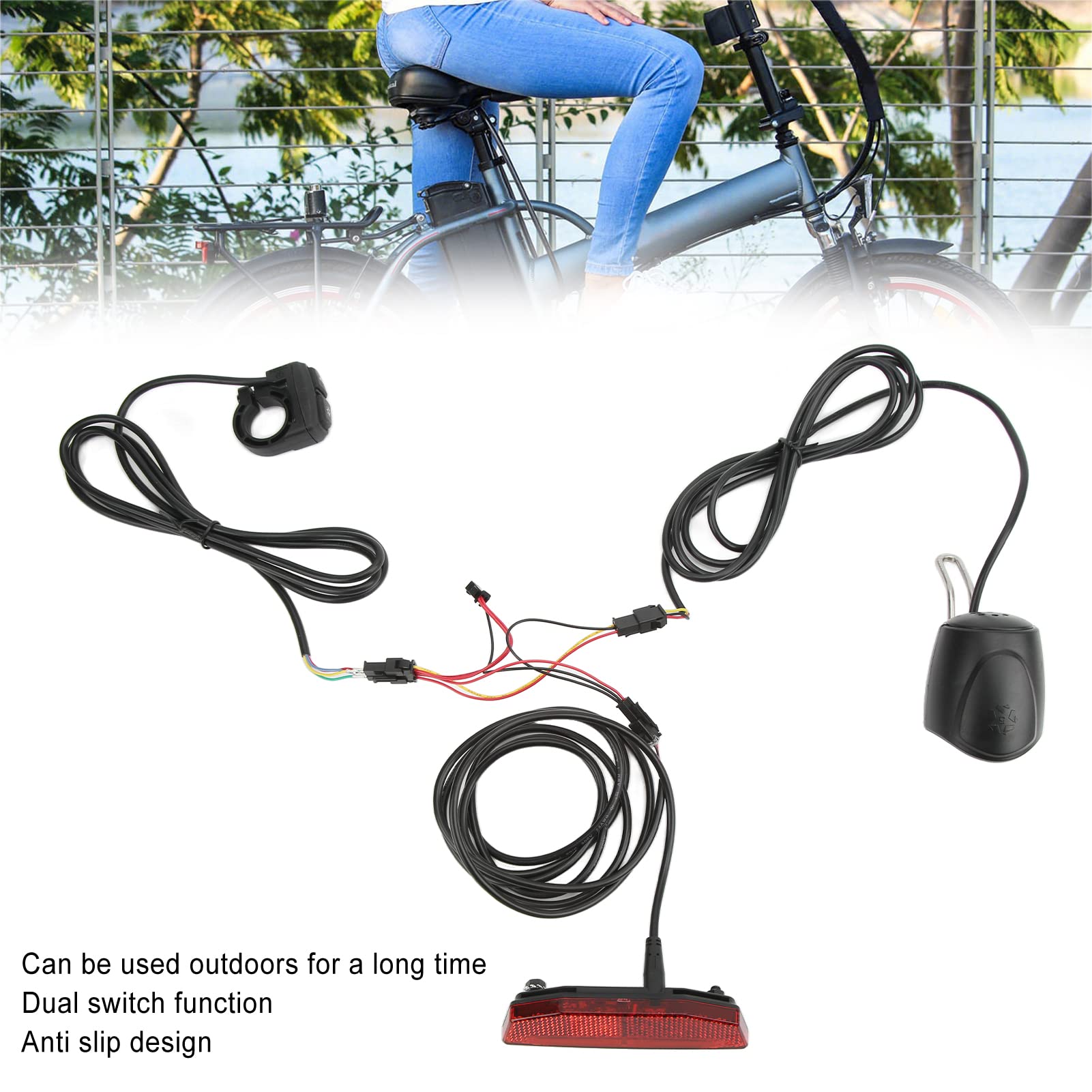 Kit D'éclairage Avant Et Arrière pour Vélo, Ensemble de Phares Et de Feux Arrière de 12 à 72 V avec Avertisseur Sonore pour Bicyclette, Outils de Modification de VéHicule électrique 4 LED, 4 Broches