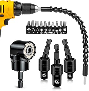 Flexible Drill Bit Extension Right Angle Drill Attachment Set, 360° Rotatable 1/4 3/8 1/2" Impact Grade Socket Adapter Set, Super Bit Shaft Extension Bits, Screwdriver Bit Set