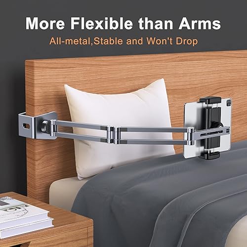 Miniatura 7 de OATSBASF Soporte para teléfono y tableta, soporte de cuello de cisne para cama, brazo largo de aluminio, soporte perezoso plegable universal de 360