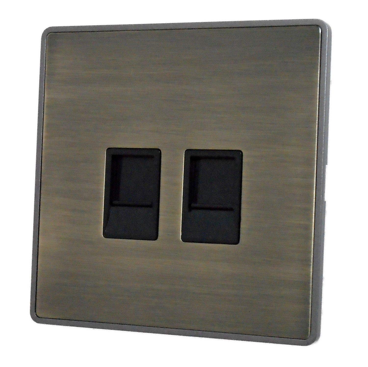 G&H Brassware Black Screwless Antique Brass Rj45 (2 Gang) - Lab62b