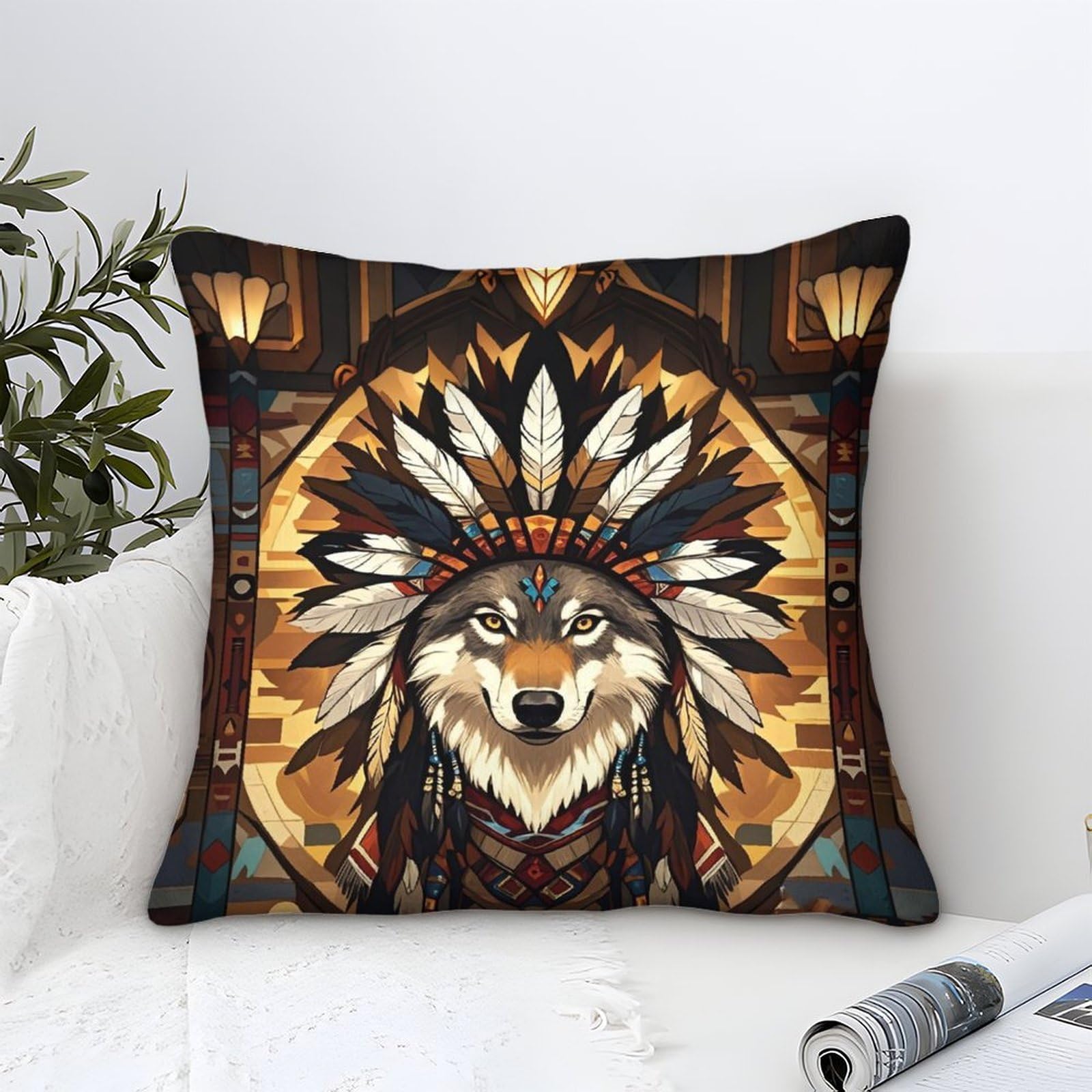 Lililaobiao Native American-5 Native American Cushion Covers 45X45cm, Mohicans Throw Pillow Covers Decorative Pillows Covers For Sofa Bed Livingroom