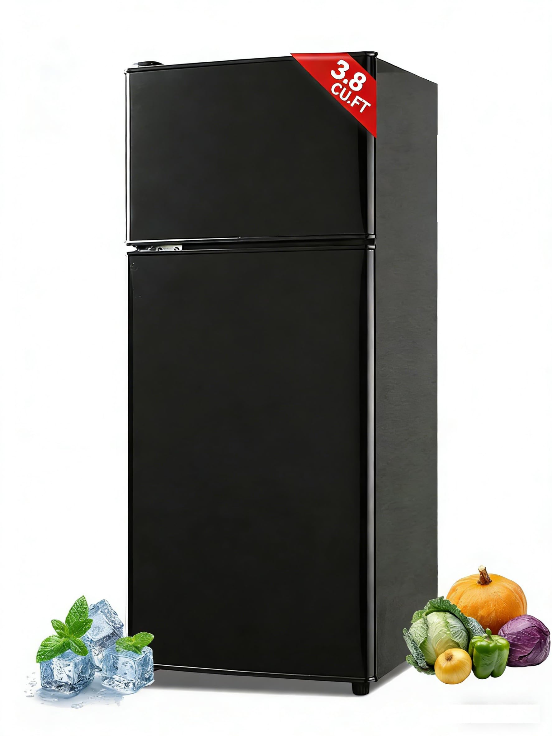 KRIB BLING Refrigerator with Freezer 3.8 Cu.Ft with 7 Level Adjustable Thermostat Control 2 Door Lock Fresh Energy Saving Top-Freezer Compact Refrigerator Black on Fridge.com