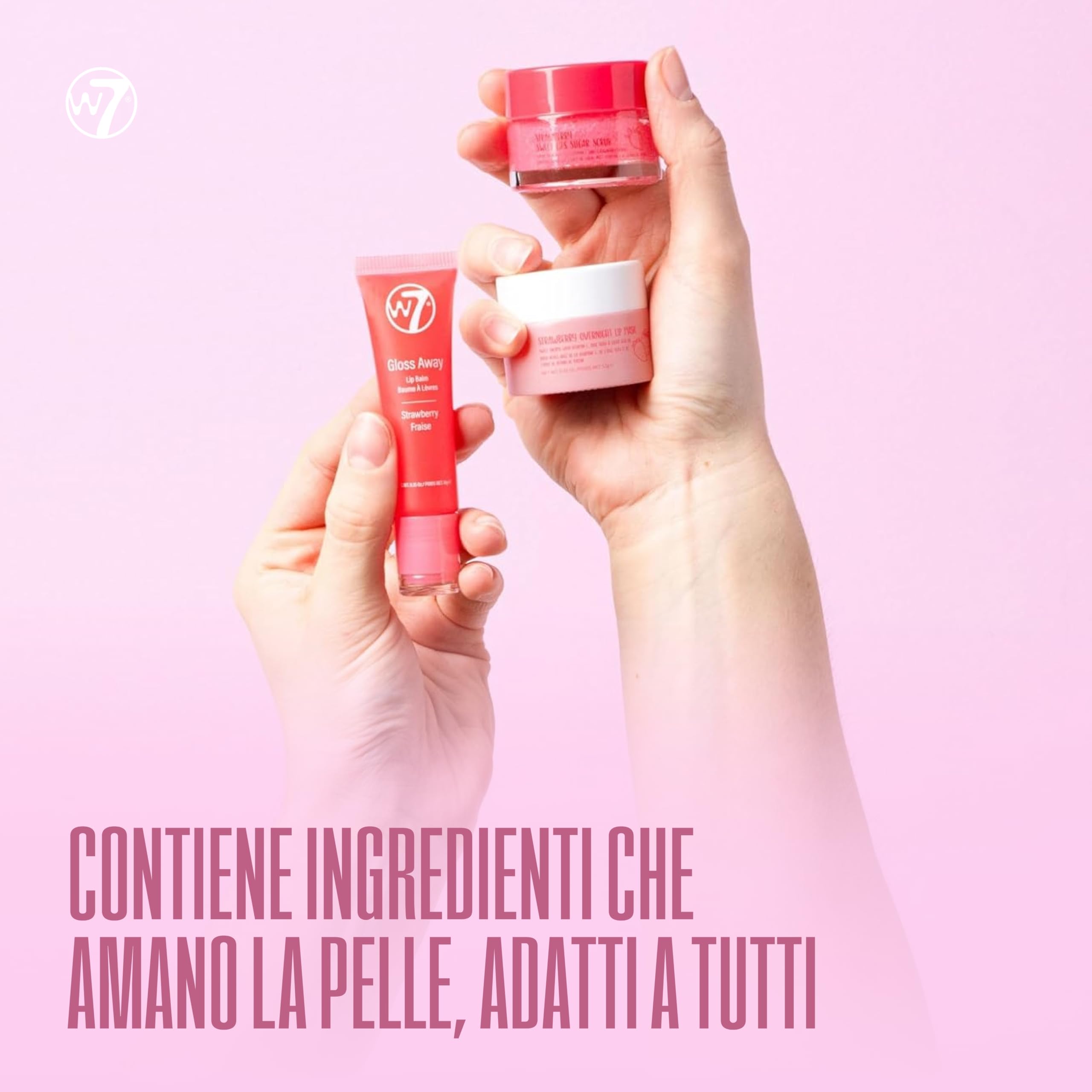 W7 Trio per la cura delle labbra Sweet Dreams - Set da 3 pezzi - Maschera notte, burrocacao e scrub labbra - Fragola