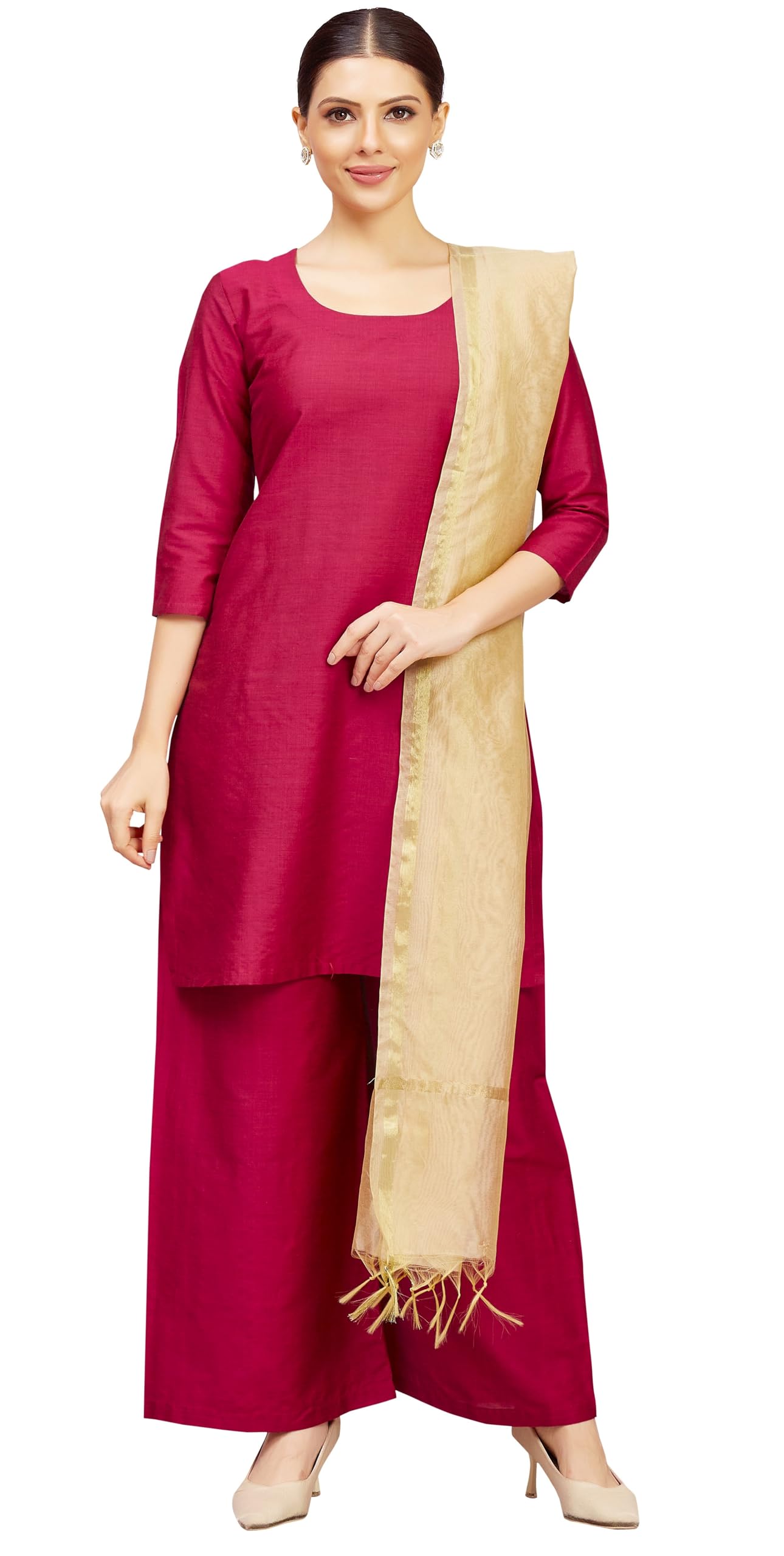 Studio Shringaar Women's Chanderi Silk Blend Handloom Dupatta (32" X 2.35 Meters) (Gold) - Image 2 thumbnail