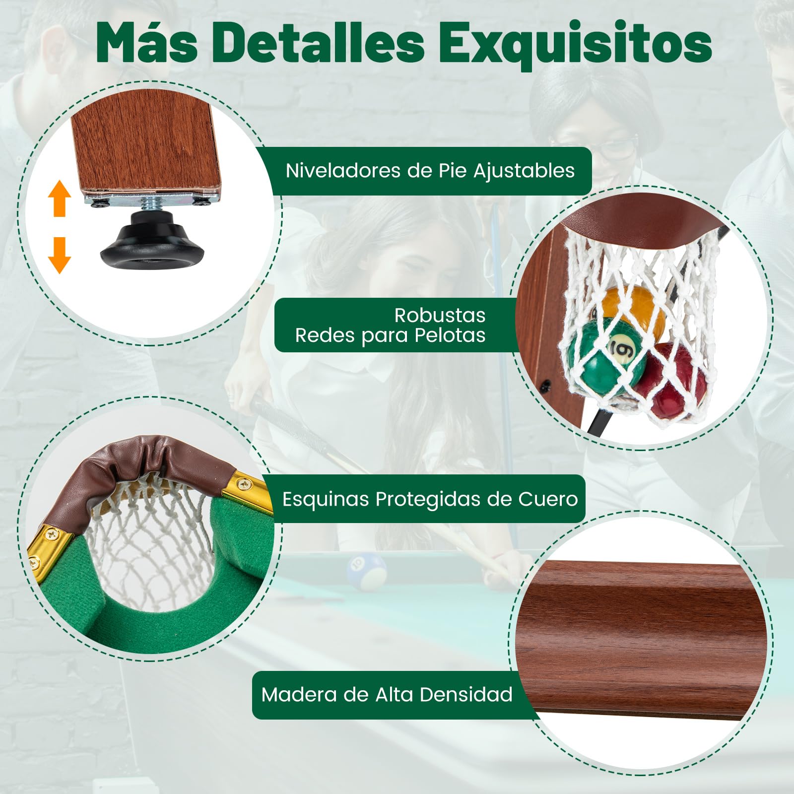 COSTWAY Mesa de Billar Plegable Portátil con 16 Bolas,138 x 67 x 79,5 cm, Niveladores de Pies Ajustables, Esquinas Protegidas de Cuero, 2 Tacos, 2 Tizas, Triángulo, Cepillo，Mini Mesa de Billar