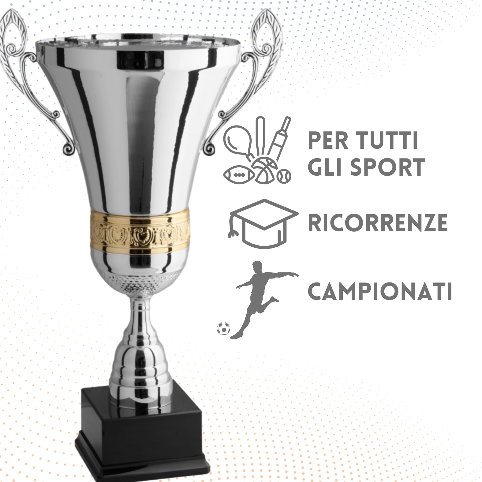 Coppa Trofeo Personalizzabile con Manici Fregio Dorato in Metallo Calcio, Fantacalcio, Tennis, Padel, Basket Premiazioni Sportive ed Eventi con Targhetta Personalizzata cod 1.091