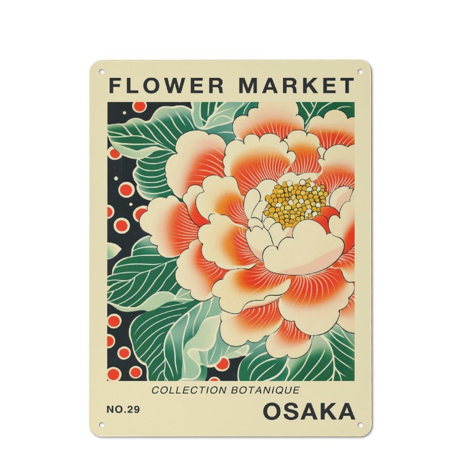 Junmoney Style-21 Osaka Flower Market Poster Vintage Metal Wall Decor 40X30cm, Vintage Metal Sign For Cafe, Bistro, Bakery Or Restaurant