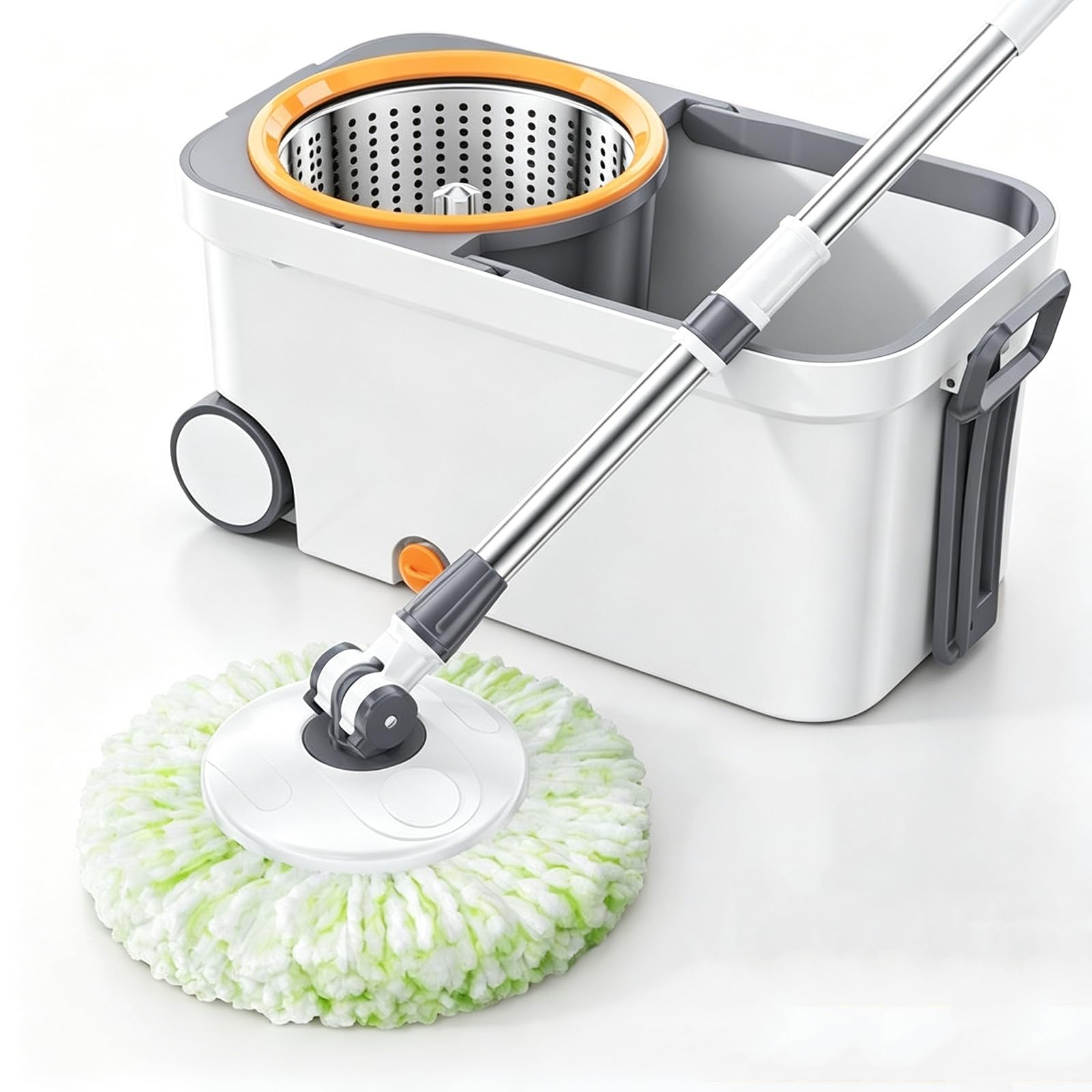 IUYIXWFP Spin Mop and Bucket Set – Hands-Free Self-Wringing Mop System with Extra Large & Thick Microfiber Mop Head, Super Absorbent, Splash-Proof Bucket,