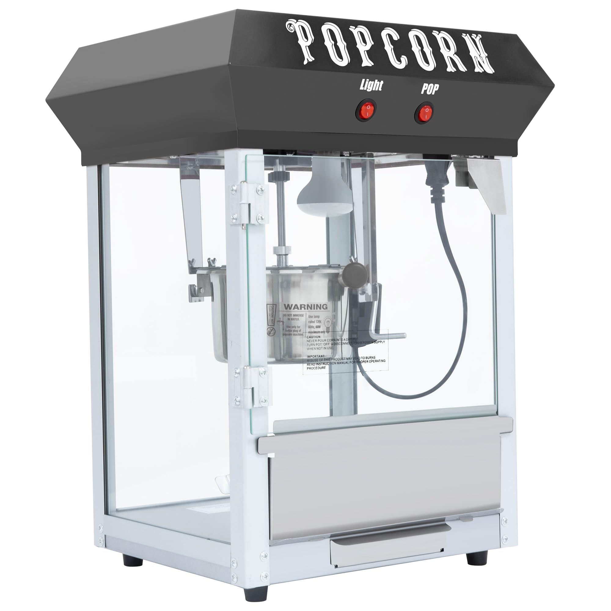lunhung Popcorn Maker Machine, Popcorn Popper with 6 OZ Kettle Makes Up to 25 Cups, 600W Countertop Popcorn Maker w/Heated Warming Deck & Old Maids Drawer, Theater Style Popper w/ 2 Control (Black)