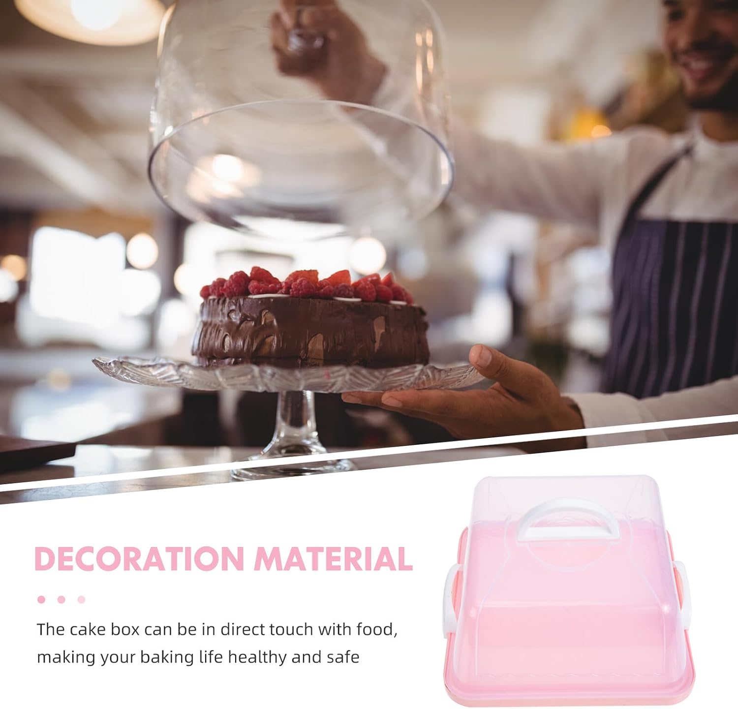 ibasenice Plastic Cake Carrier with Handle, 8-inch Thick Pink Birthday Cake Box, Portable Reusable Dessert Container for Party and Travel