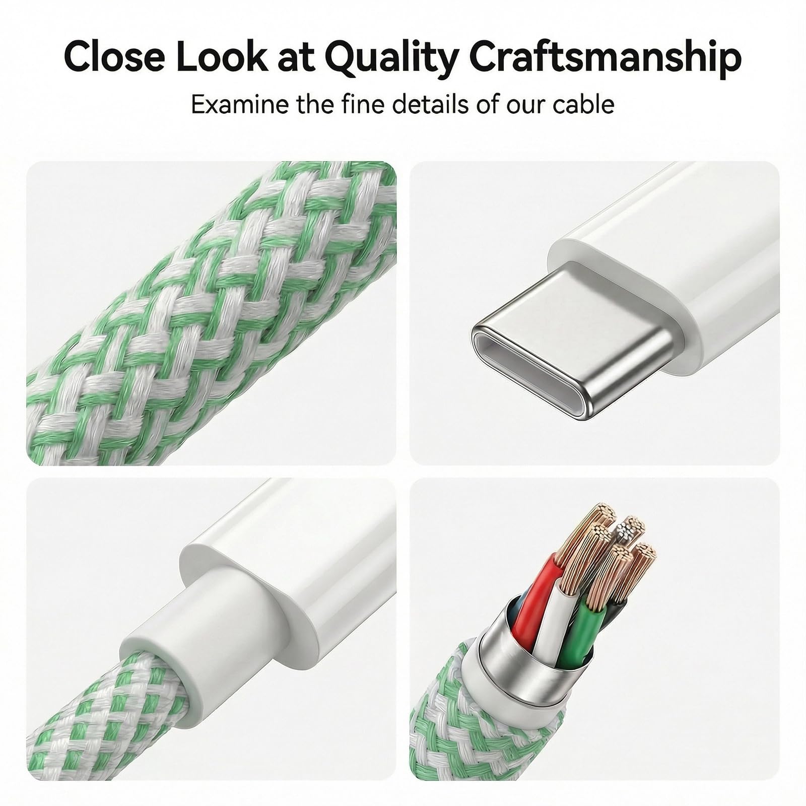 Cable de carga USB C a C, cable trenzado tipo C de carga rápida de 60 W para iPhone 15 Pro Max/MacBook Pro Air/iPad/Samsung Galaxy S24 (verde, 2 x 6.6 pies)
