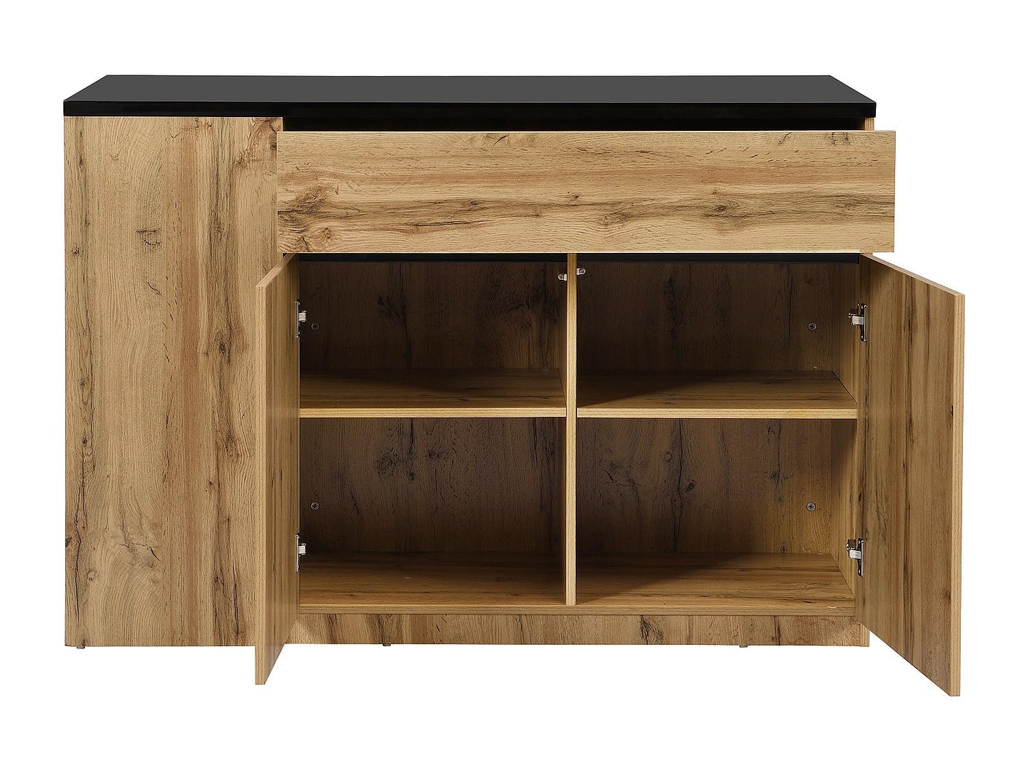 Vente-unique - Kücheninsel 4 Meili - MDF - schwarz, naturfarben hell