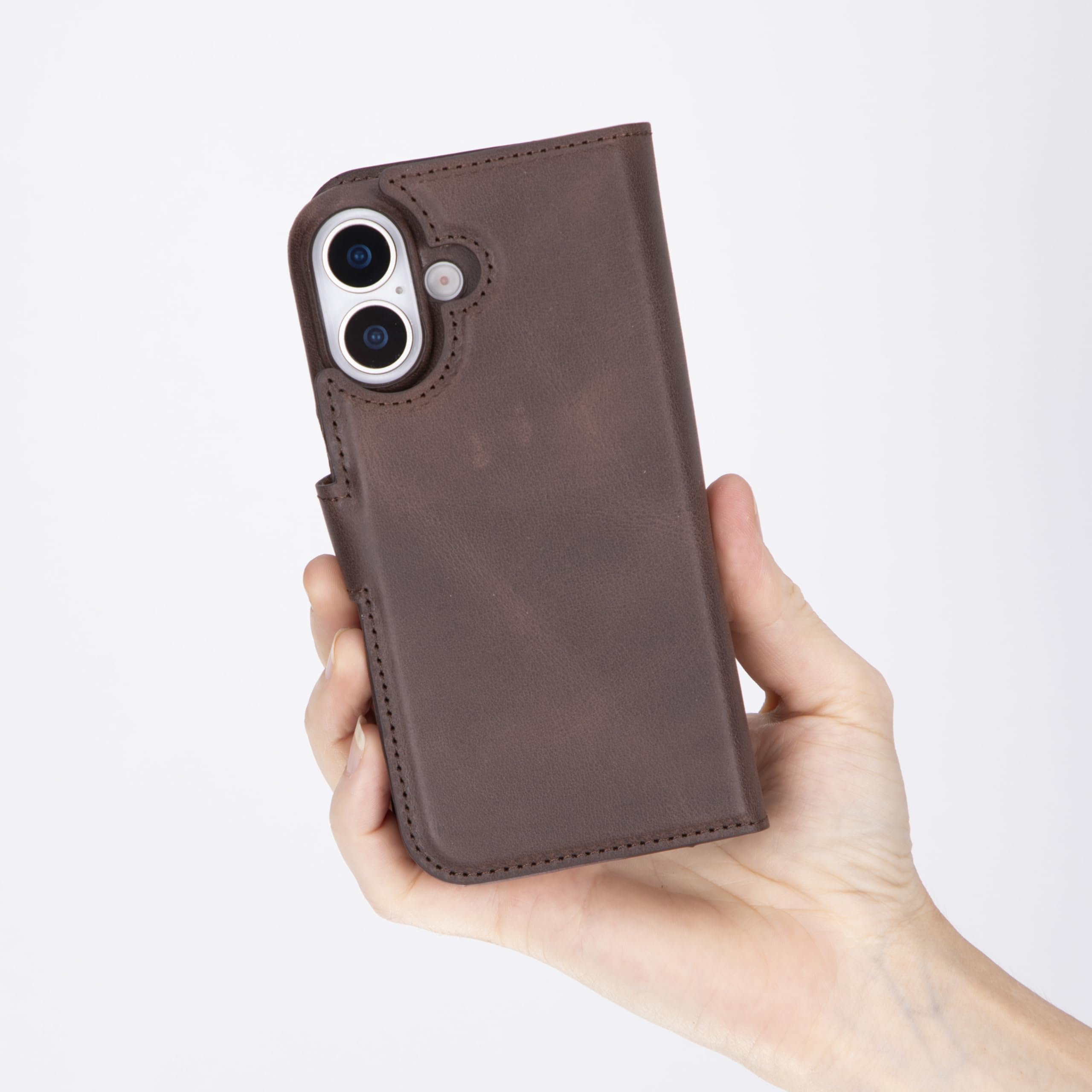 Venito Florence - Funda tipo cartera para iPhone 17 (6.3 pulgadas), hecha a mano, cuero de grano completo, diseño delgado de lujo, funda desmontable no magnética, resistente a caídas y impactos