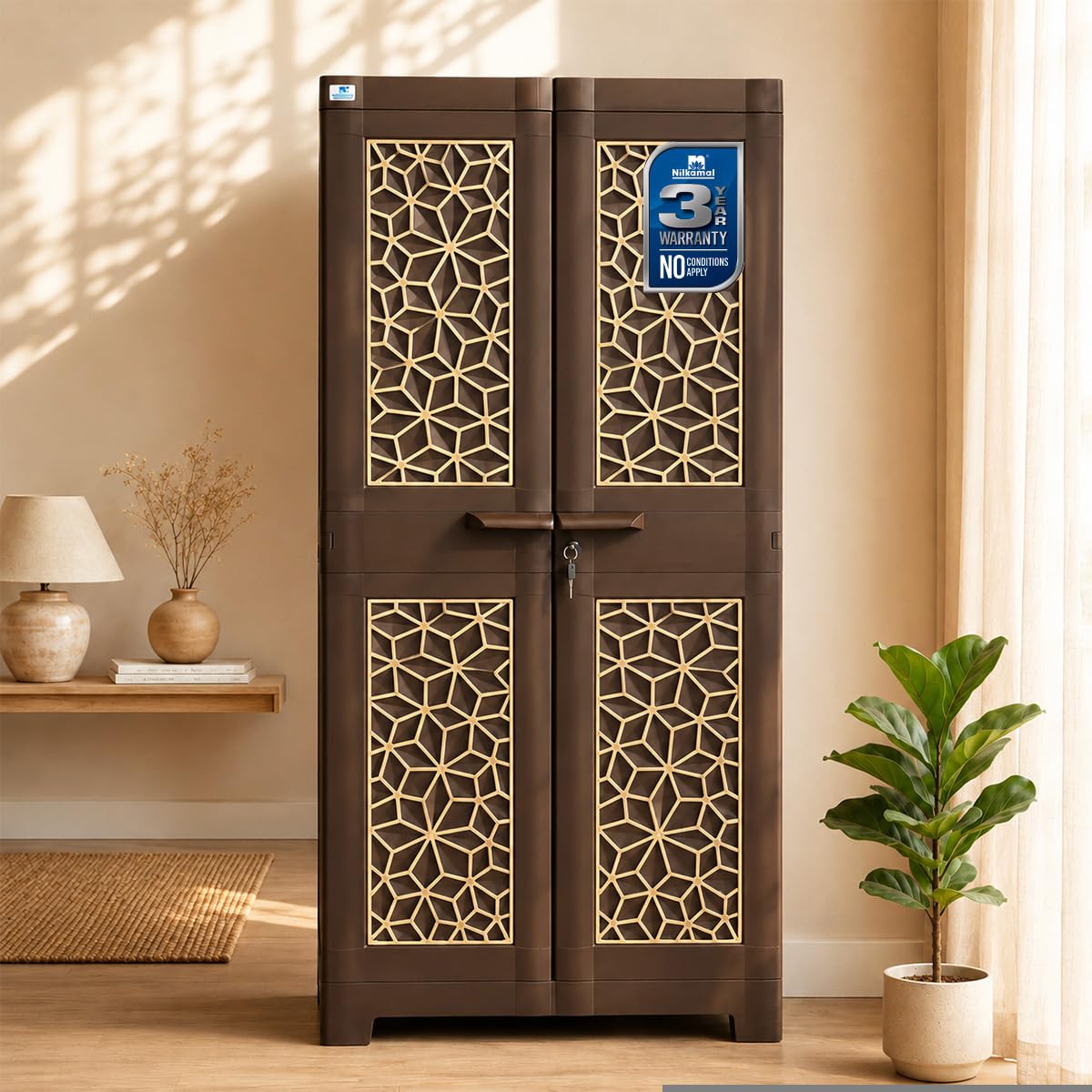 Nilkamal Freedom Star (FMSC18STR) Shoe Rack Plastic Cabinet with Dustproof Door | Shoe Rack for Home, Chappal Stand for Home Indoor & Outdoor | Weather Brown & Biscuit