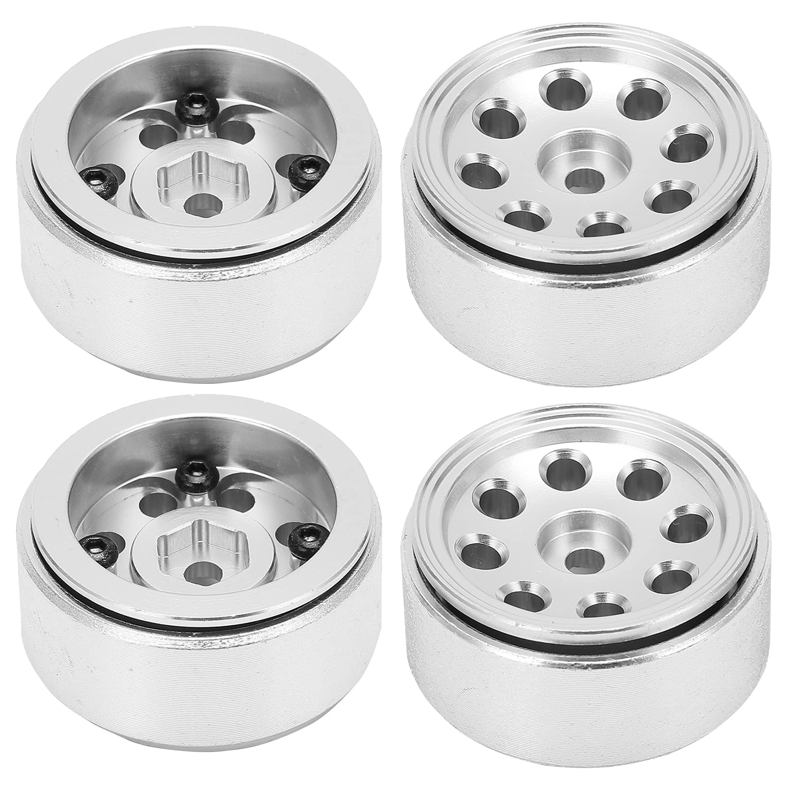 Accesorio duradero de aleación de aluminio con cubo de rueda RC para modelo de simulación Axial 1/24 (Silver)