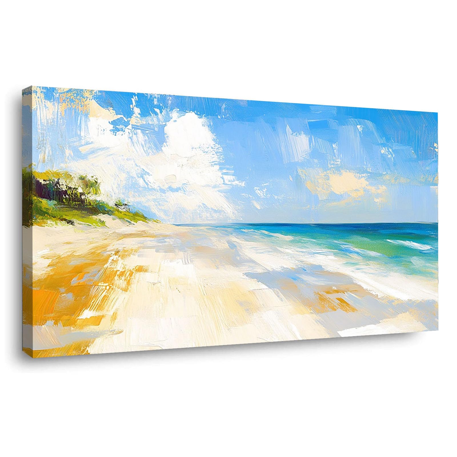 WIKEO Beach Pictures on Canvas Wall Art Graffiti Landscape Painting Modern Prints Seaview Landscape Artwork - for Living Room Bedroom Home Office Wall Decoration(Blue 9)-20x40cm Framed