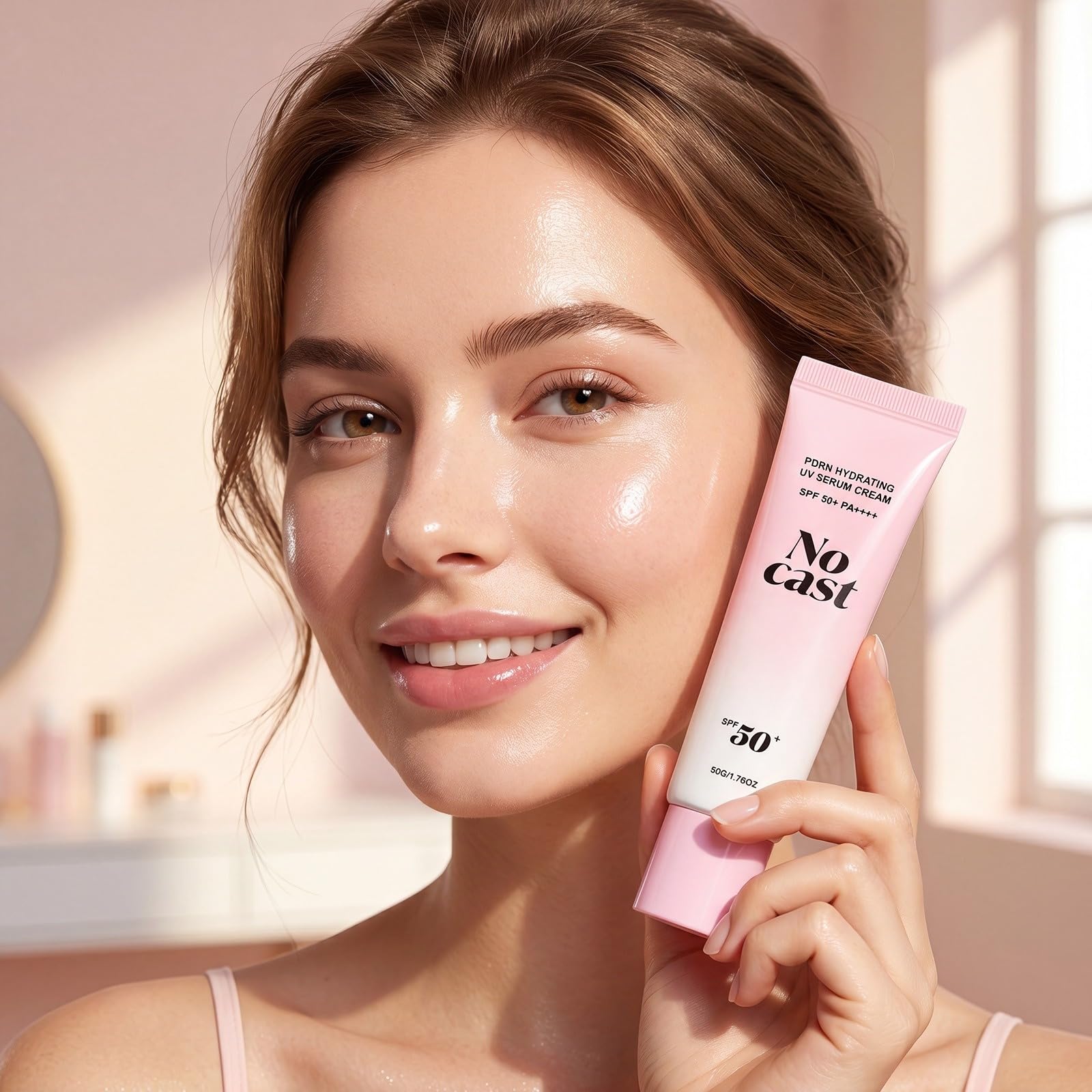 Crème Solaire Hydratante PDRN No Cast SPF50+ PA++++, Fluide Solaire Visage Non Grasant sans Effet Blanc, Protection UVA/UVB Longue Durée, Crème Solaire Légère Hydratante pour Peaux Sensibles, 50g