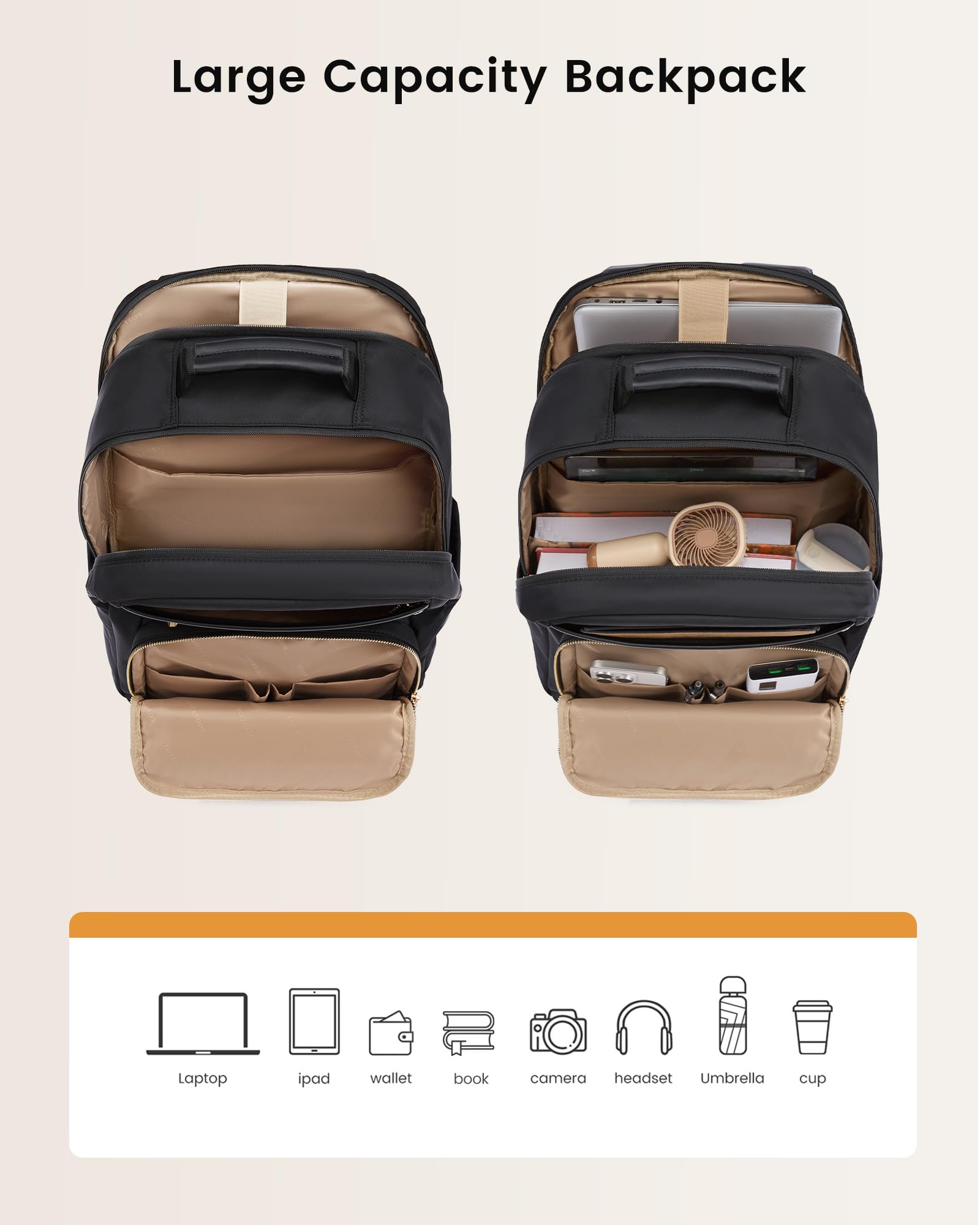 LOVEVOOK Laptop Backpack for Women with Large Capacity Cup Pocket, 15.6 inch Work Purse Travel Bag for Teacher Nurse, Waterproof Computer Business Back Pack, Cute Bookbag for School College, Black - 5