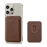Strong Magnetic Wallet Compatible with Magsafe, Minimal Card Holder for 1-2 Cards, Crazy Horse Leather, Superb Grip Compatible with iPhone 17/16/15/14/13/12 series and MagSafe cases, Brown