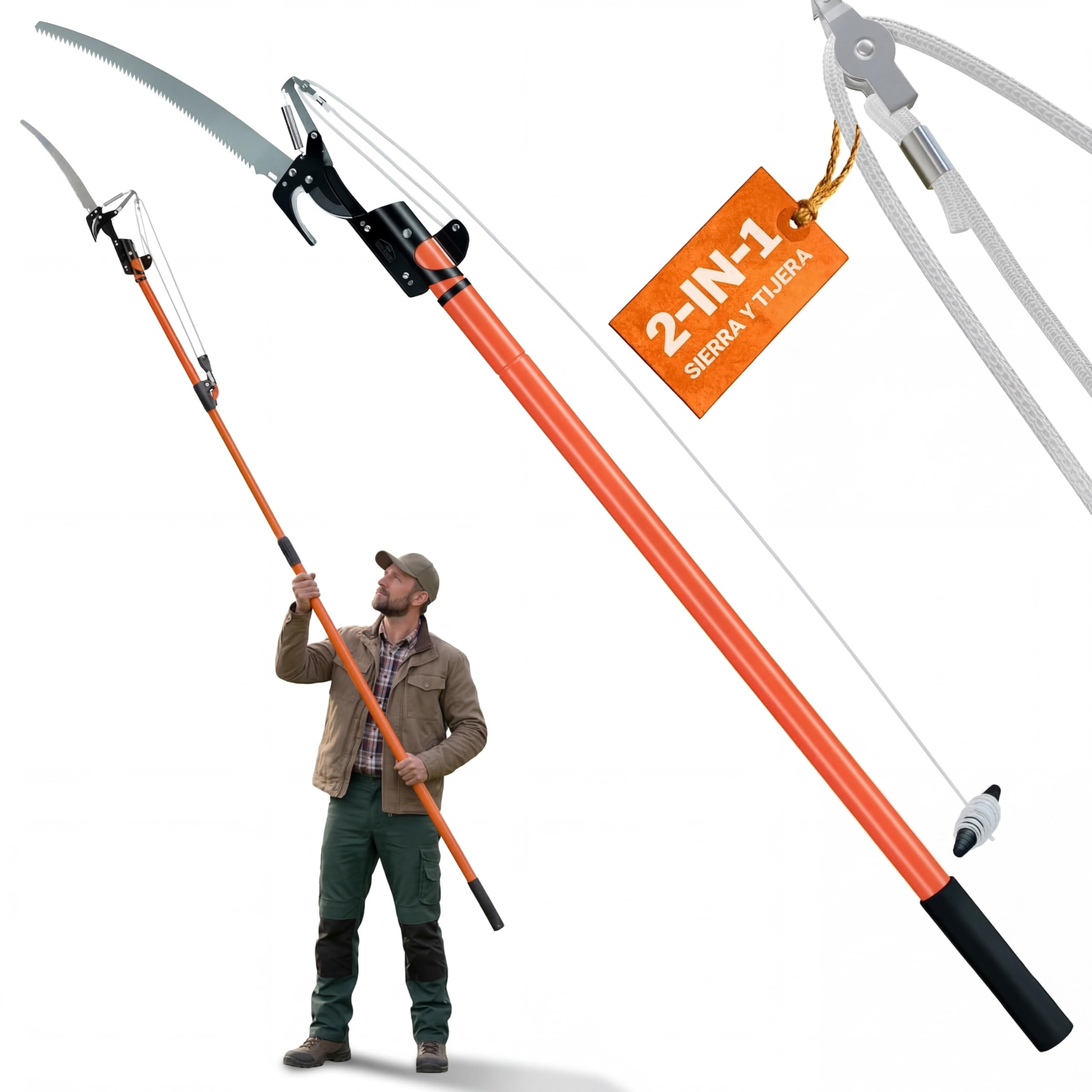DEUBA® Tijeras de Podar Telescópica Sierra Podadora de altura 2en1 4 Metros Corta Ramas Gruesas Árboles Setos Serrucho Herramientas de Jardinería