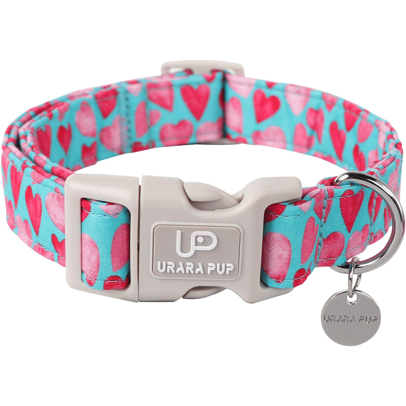UP URARA PUP Valentine’s Day Dog Collar, Pink Heart Dog Collar with Quick Release, Valentine’s Day Gift Pet Girl Boy Dog Collar for Puppy Small Medium