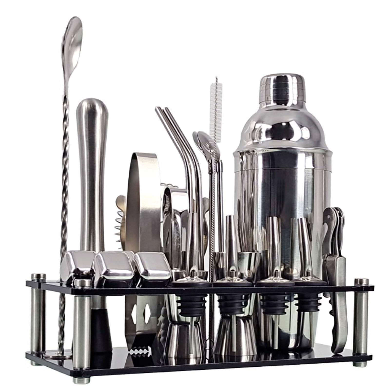 esmen Kit Barista da 23 Pezzi, Utensili da Bar in Acciaio Inossidabile con Supporto, Accessori da Bar Set di Shaker per Cocktail Domestici per miscelare Bevande