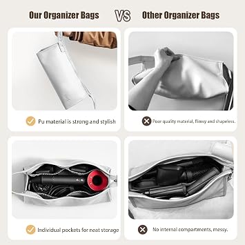Veki Travel Storage Bag for Dyson Airwrap, Hair Tool Travel Case, Grey | PU Leather Protective Case for Shark Flexstyle, Compatible Bag for Dyson Supersonic, Travel Organiser Bag for Hair Dryer