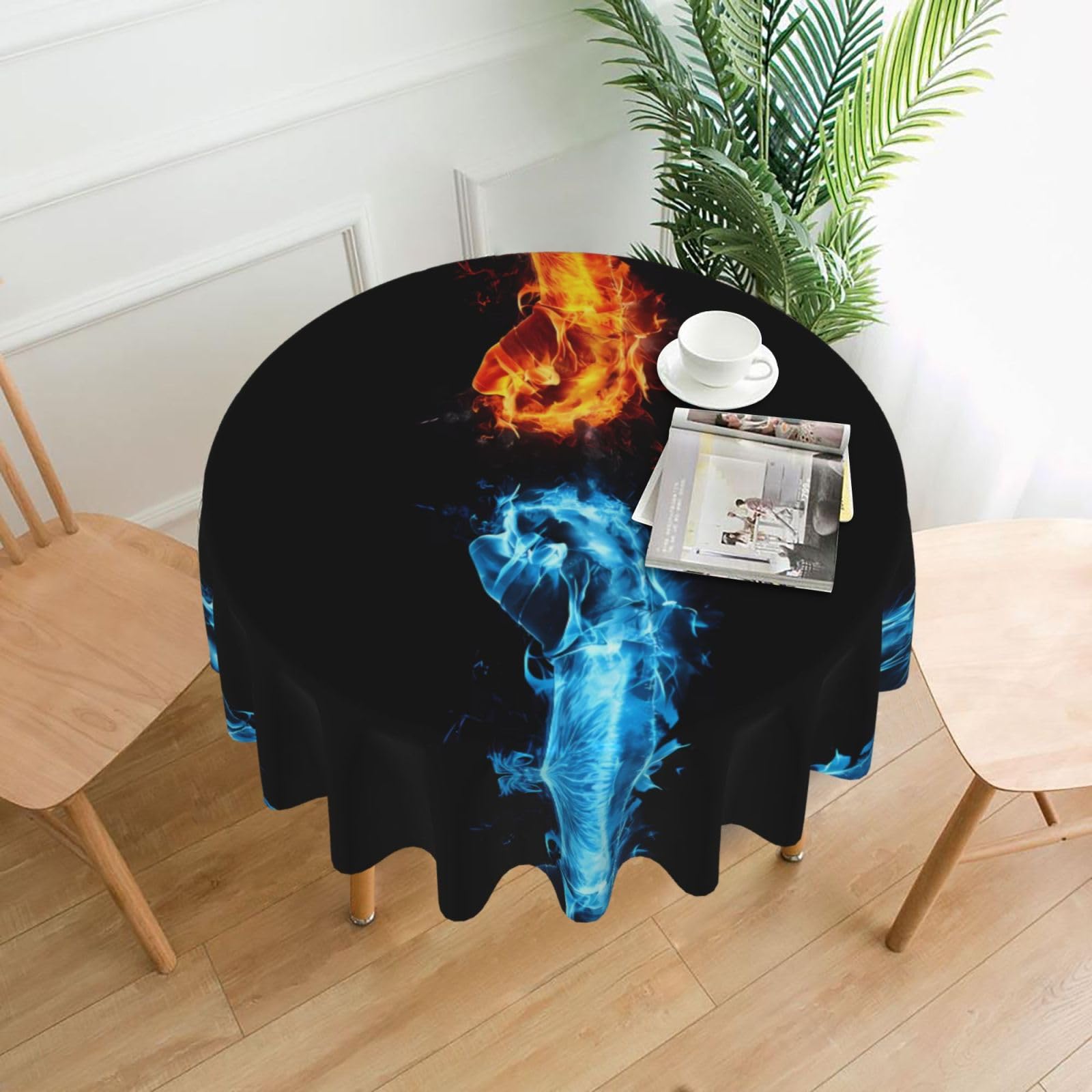 ZHAOUR Ice And Fire Boxing Print Round Washable Tablecloth – Table Cover