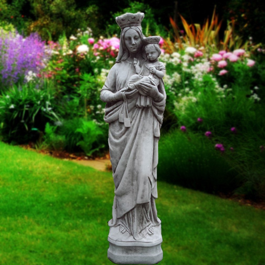 ONEFOLD - LARGE MOTHER MARY AND BABY JESUS RELIGIOUS STATUE HAND CAST STONE GARDEN ORNAMENT/SCULPTURE