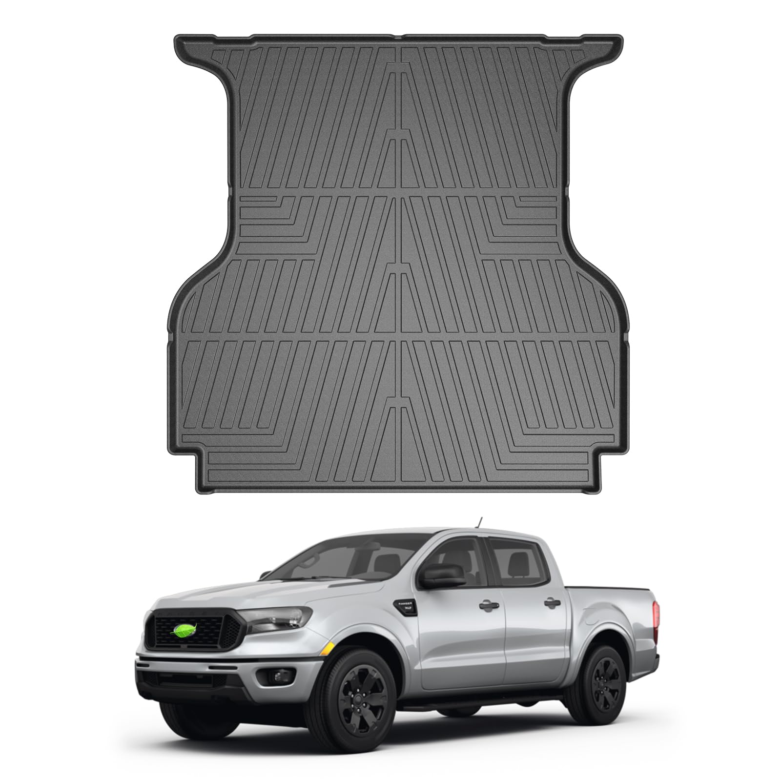 Mixsuper Truck Bed Mat for Ford Ranger SuperCrew 2019-2023, Only Fit 5ft Bed, All Weather Truck Bed Liner Rugged TPE Durable Odorless Black