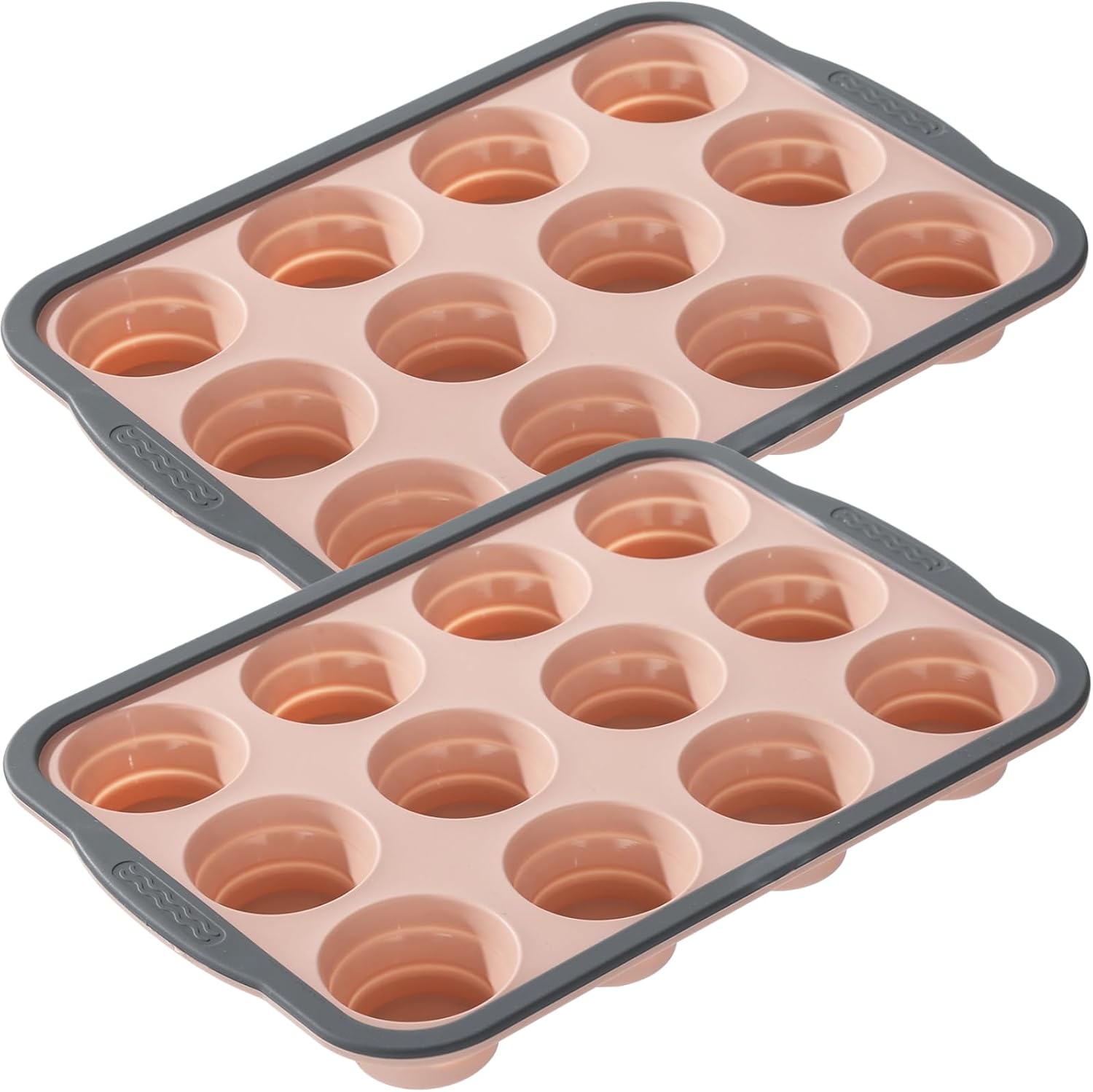 OMISTAR 2 PCS Silicone Muffin Pan 12 Cup, Nonstick Cupcake Baking Mold, Flexible Silicone Muffin Tin, Easy Release, Dishwasher Safe, Oven Safe to 450°F, BPA Free, Pink