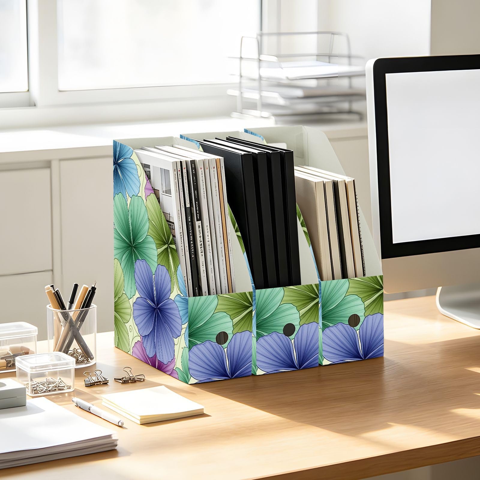 Aesthetic Flower Blue File Organizer with Vertical Archiving