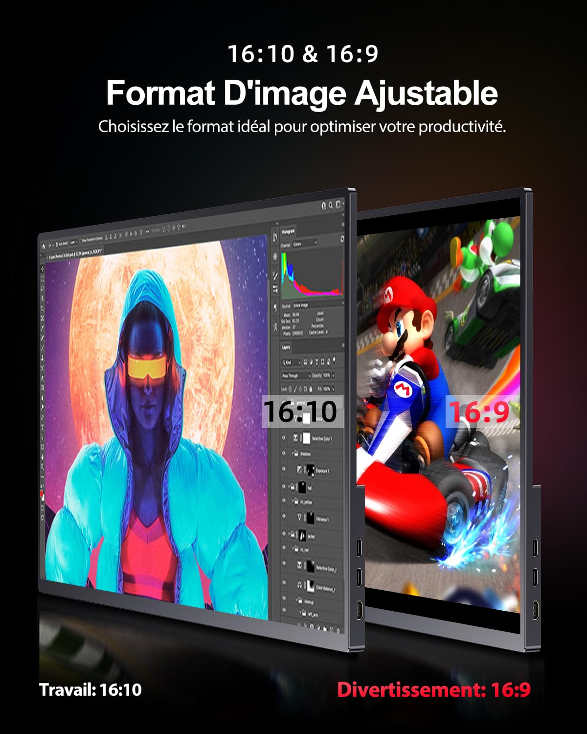 UPERFECT 16 Pouces 2K 144Hz QLED Ecran Portable, 150% sRGB 500 Nits 10 Bit