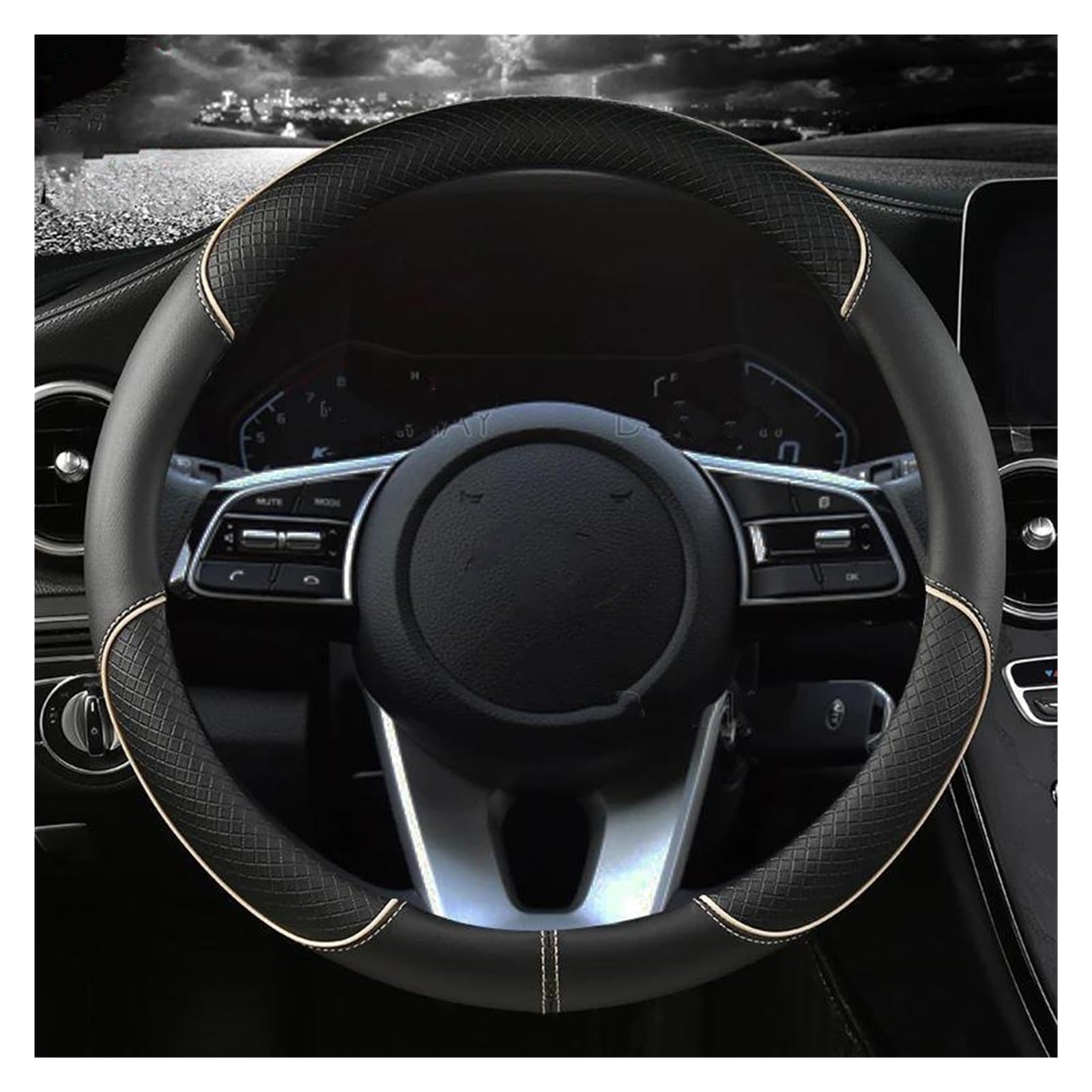 XXMMHTFD Steering Wheel Cover for Lexus ES300H GS300, Anti-Slip Steering Wheel Protector, Microfiber Leather Car Accessory, Breathable Grip, 37-38cm,B-O