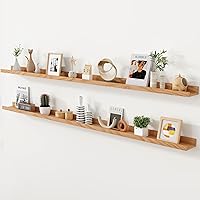 Axeman 72 Inch Solid Oak Picture Ledge Floating Shelves Set of 2 with Lip - Natural Wood Wall Storage for Bedroom Living Room