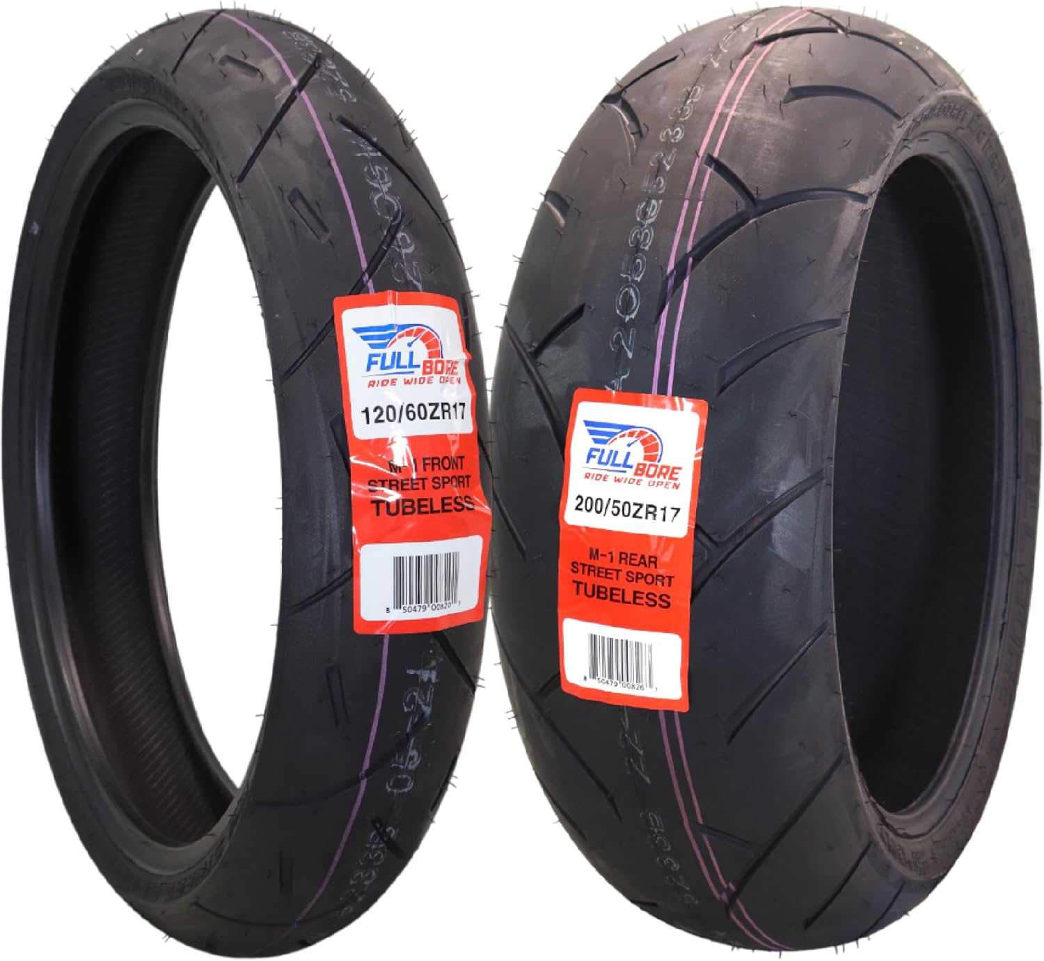 Full Bore M1 120/60ZR17 Front & 200/50ZR17 Rear Motorcycle Tires, High-Performance Radial, Superior Grip & Handling for Street & Track, 120/60-17, 200/50-17, USA Family Owned