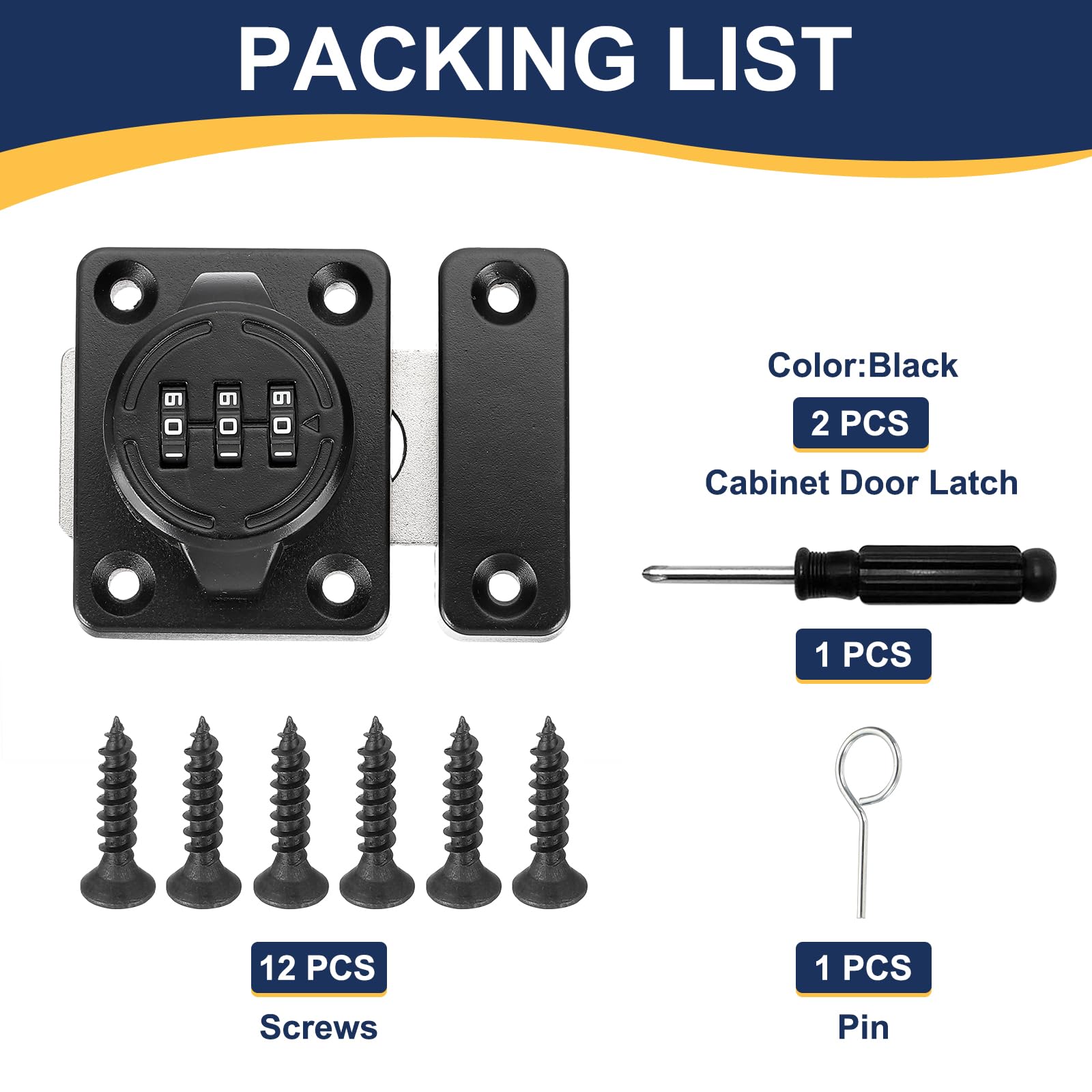 uxcell Cabinet Door Latch 2.05 x 1.65 Inch Zinc Alloy Keyless Combination Lock for Kitchen Cabinet Office Drawer Wooden Furniture Black 2Pcs - Image 3
