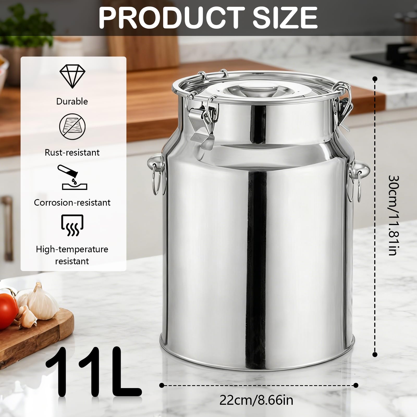Secchio per Latte in Acciaio Inox, 11L Bidone del Latte con Coperchio Sigillato, Lattina per Trasporto del Latte di Fattoria per Vino, Olio Liquidi e Solidi, Lattiere per Trasporto o Conservazione