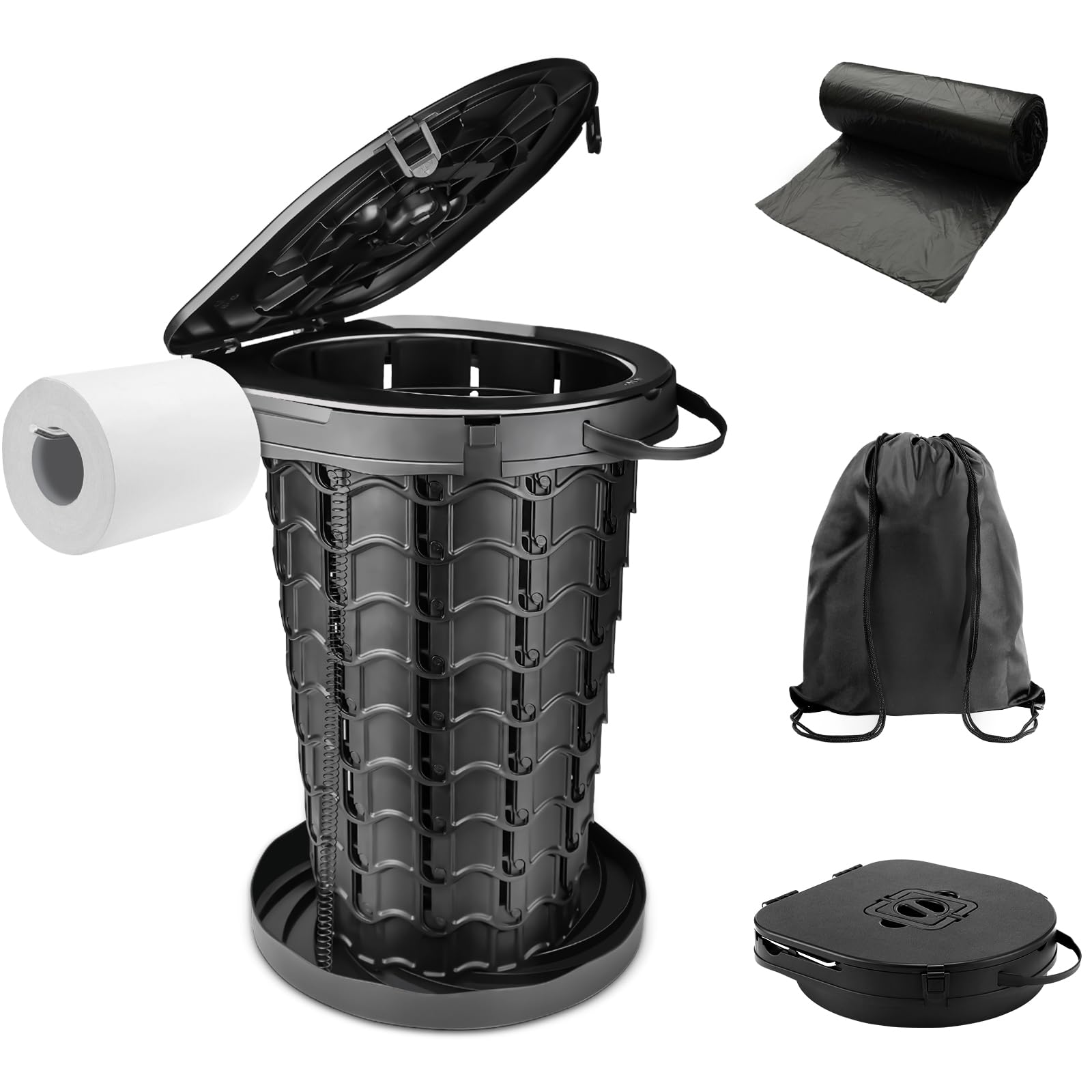 imodomio Campingtoilette Faltbar Camping Toiletten(WC) mit Deckel Mobile Toilette mit 10 Müllsäcke, ideal für Outdoor-Camping, Auto