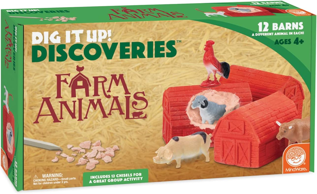 MindWare Dig It Up Farm Animal Discoveries – STEM Excavation Toy for Kids, Dig and Discover 12 Farm Animal Surprises, Ages 4+